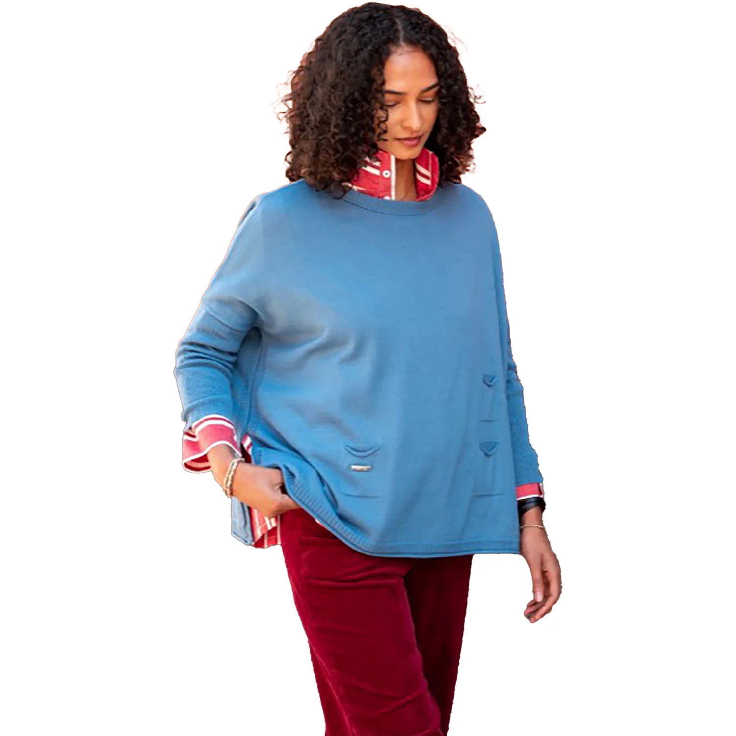Mersea Catalina Crewneck Sweater Women's Long Sleeve Top Blue Dusk