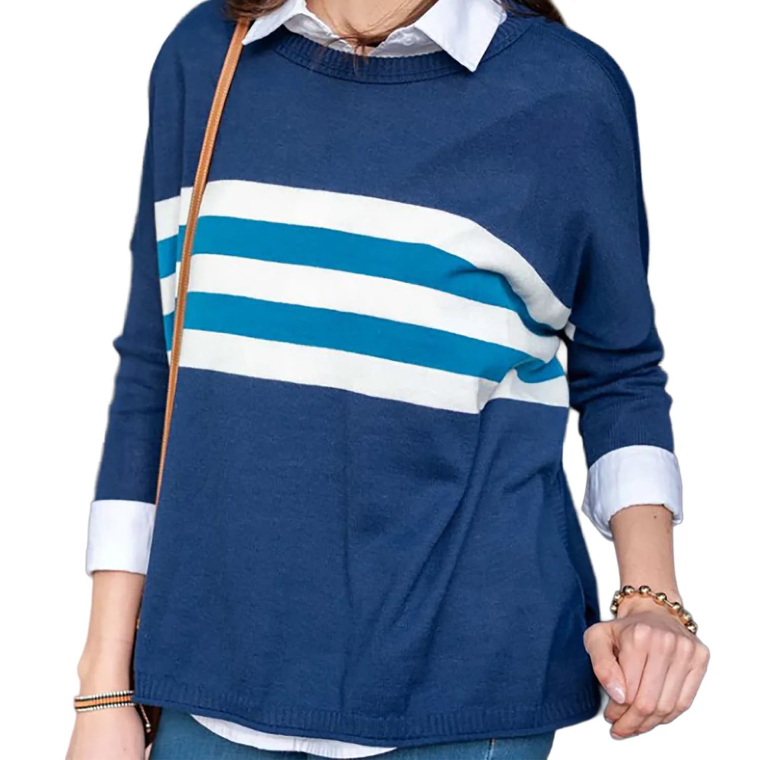 Mersea Catalina Crewneck Sweater /Teal Women's Long Sleeve Top Navy Teal