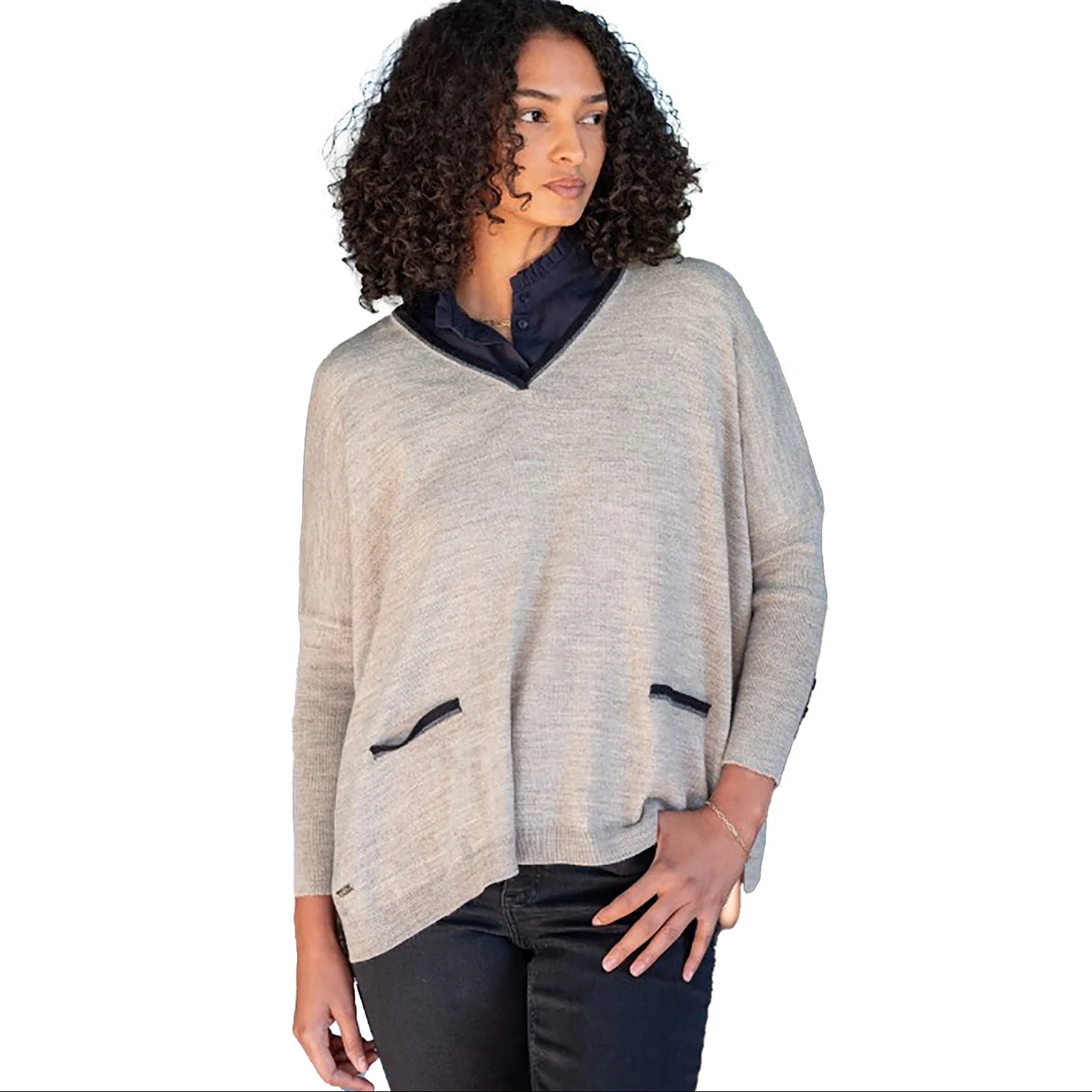 Mersea Catalina Triple Crown V-Neck Sweater Women's Long Sleeve Top Driftwood Ringer