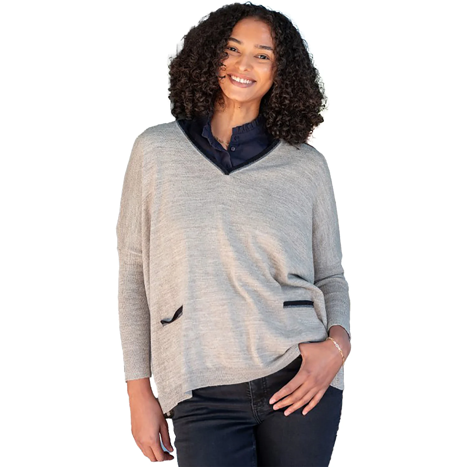 Mersea Catalina Triple Crown V-Neck Sweater Women's Long Sleeve Top Driftwood Ringer - Image 2