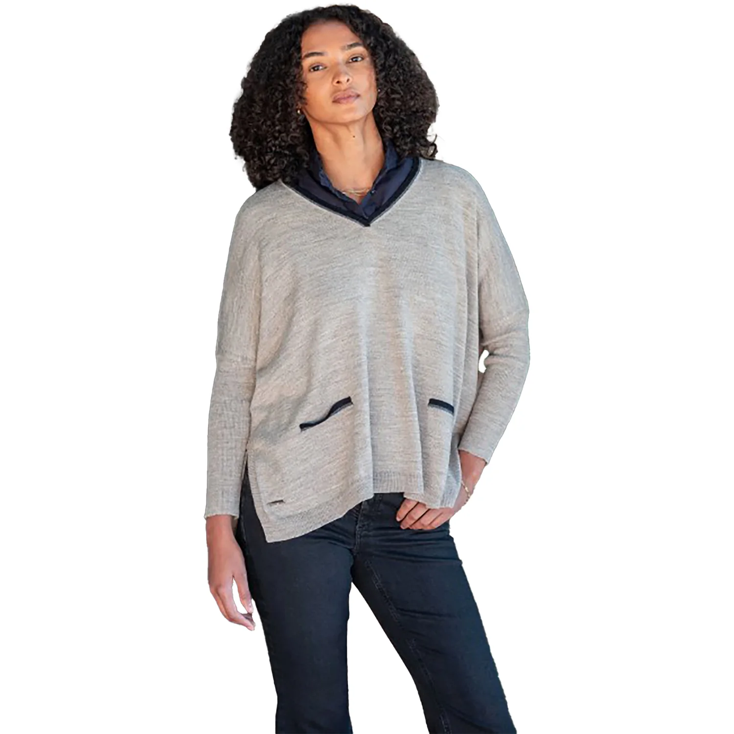 Mersea Catalina Triple Crown V-Neck Sweater Women's Long Sleeve Top Driftwood Ringer - Image 4
