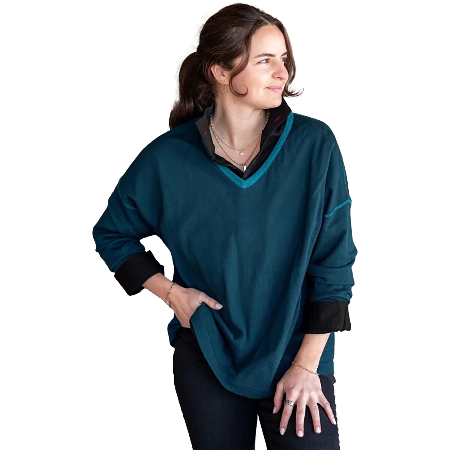 Mersea Del Mar V-Neck Sweater Women's Deep Teal