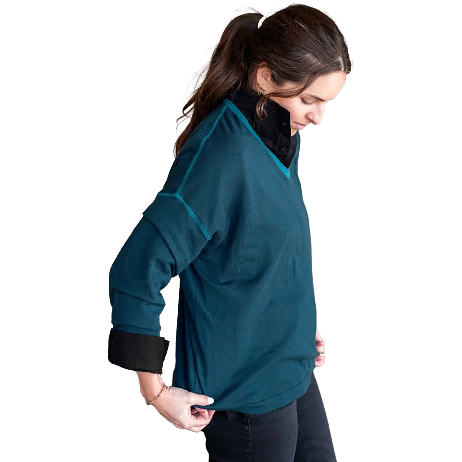 Mersea Del Mar V-Neck Sweater Women's Deep Teal - Image 2