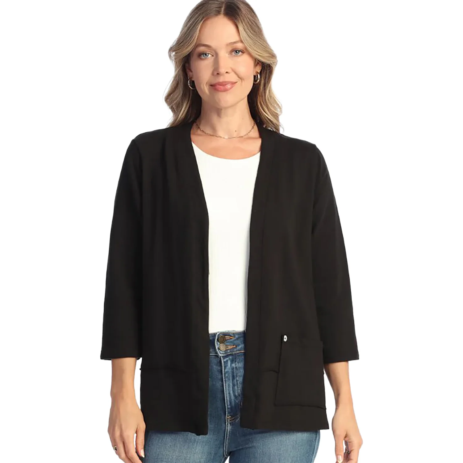 Mineral Wash Layered Hem with Pocket Cardigan Women's Outerwear Jet Black
