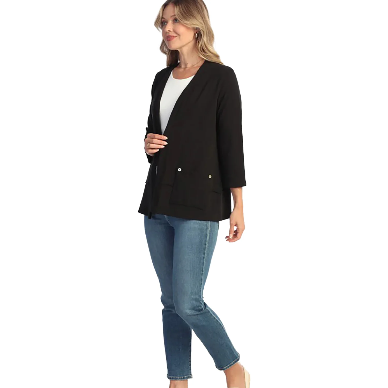 Mineral Wash Layered Hem with Pocket Cardigan Women's Outerwear Jet Black - Image 2