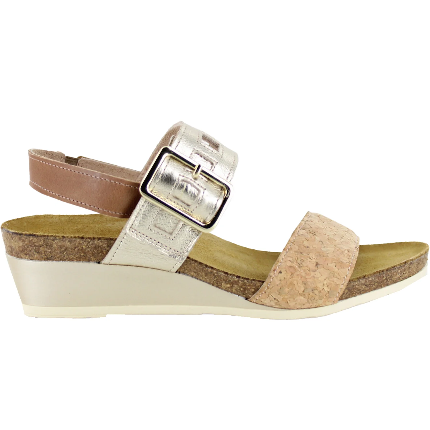 Naot Dynasty Women's Wedge Sandals Cork/Radiant Gold/Latte Leather