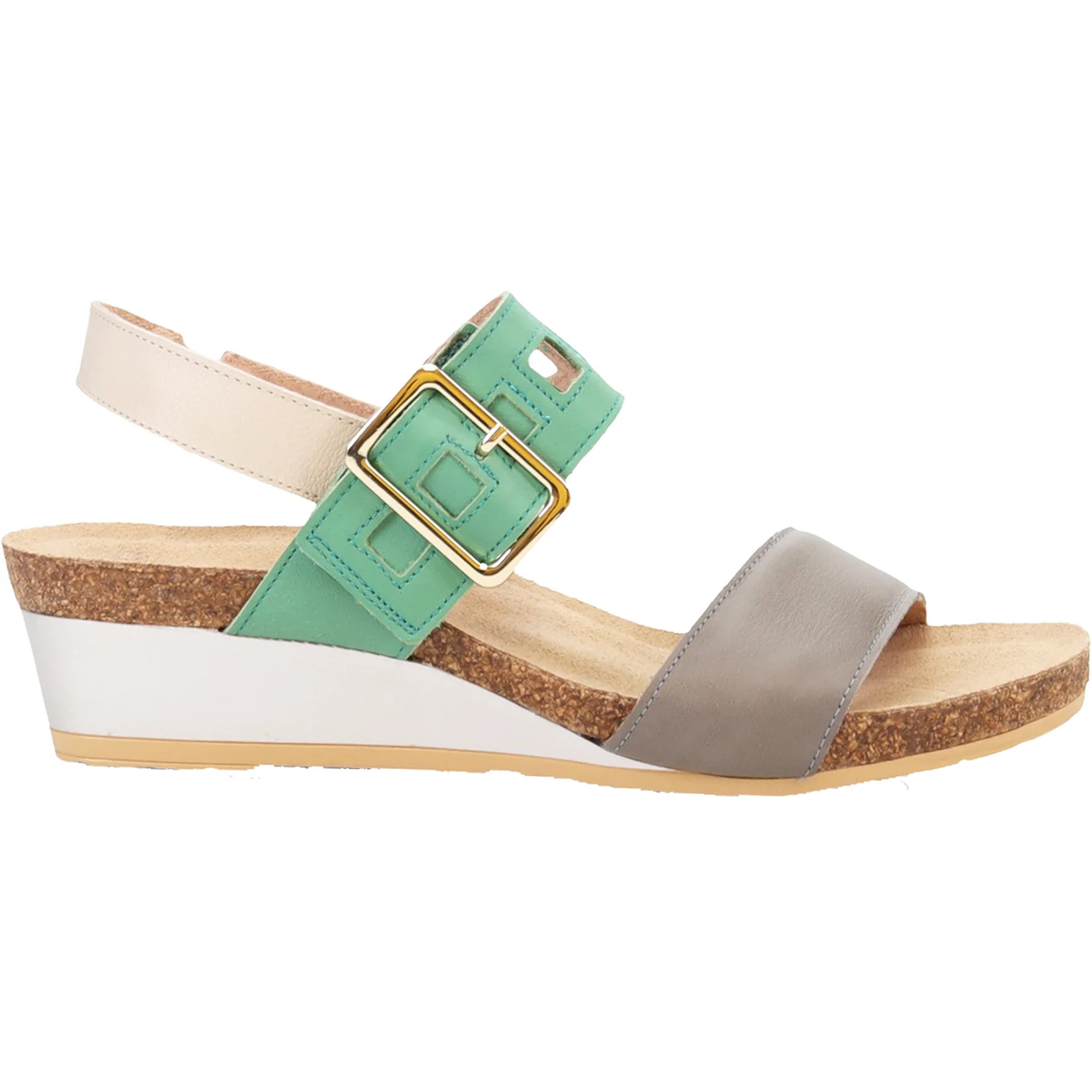 Naot Dynasty Women's Wedge Heel Sandals Foggy Grey/Soft Jade/Soft Ivory Leather
