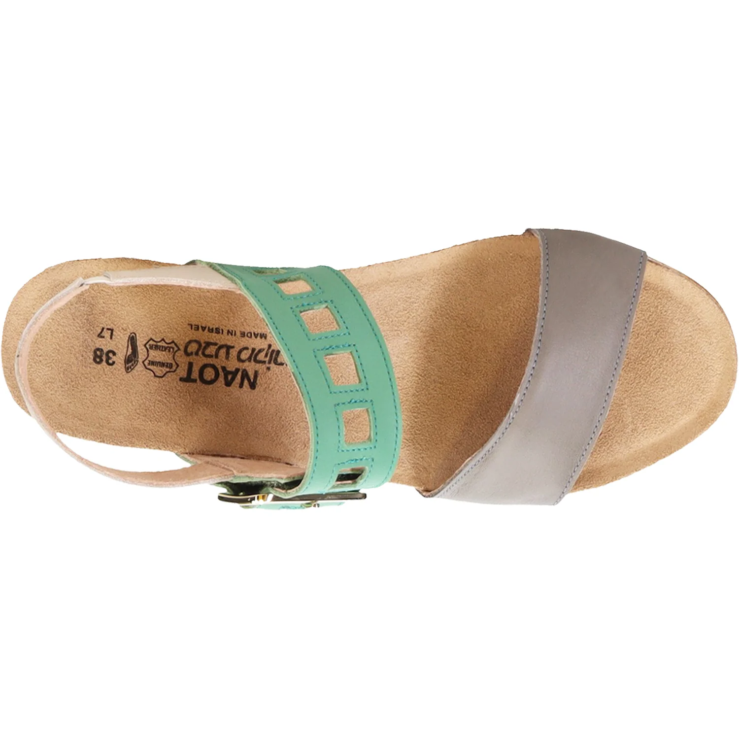 Naot Dynasty Women's Wedge Heel Sandals Foggy Grey/Soft Jade/Soft Ivory Leather - Image 2