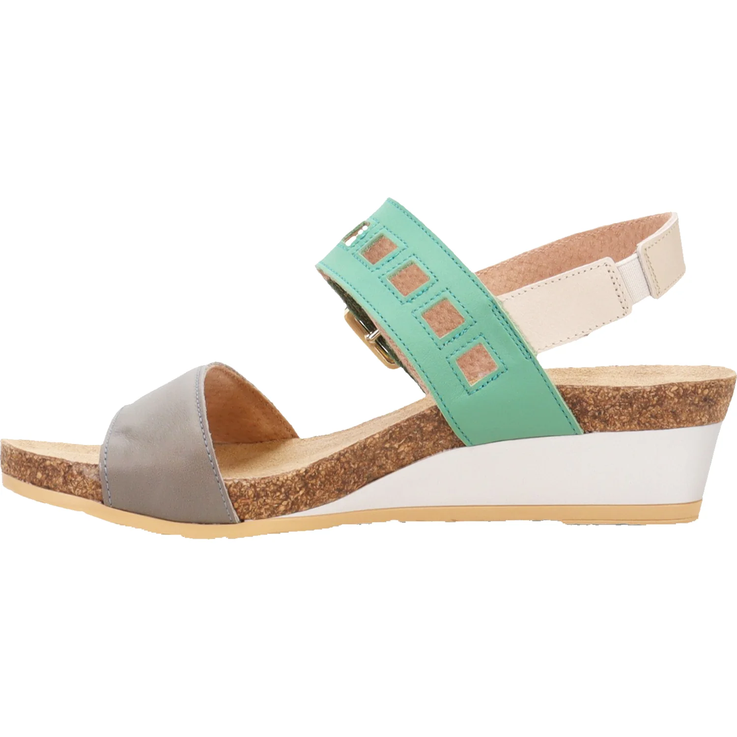 Naot Dynasty Women's Wedge Heel Sandals Foggy Grey/Soft Jade/Soft Ivory Leather - Image 3