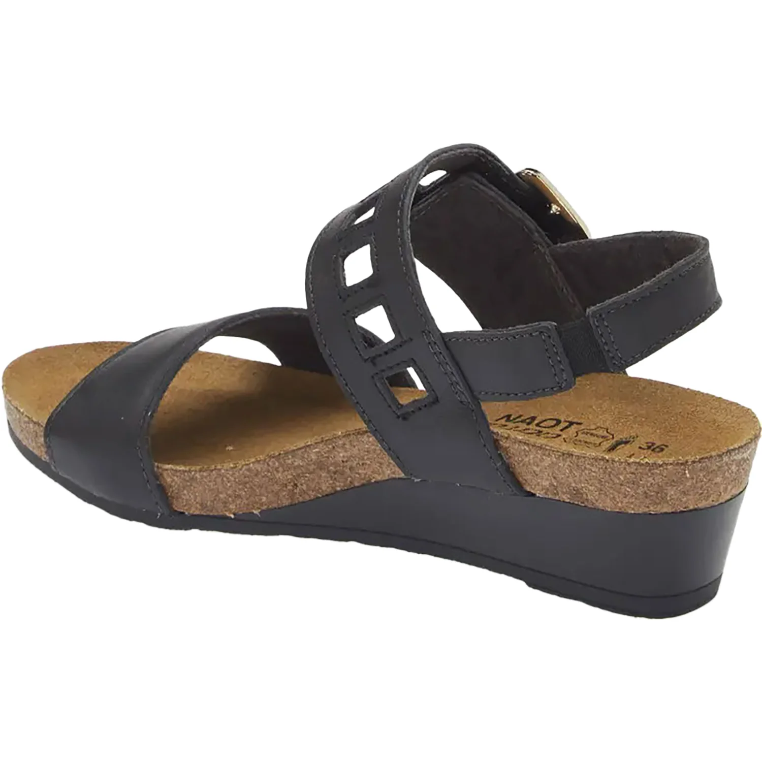 Naot Dynasty Women's Wedge Sandals Jet Black Leather - Image 3