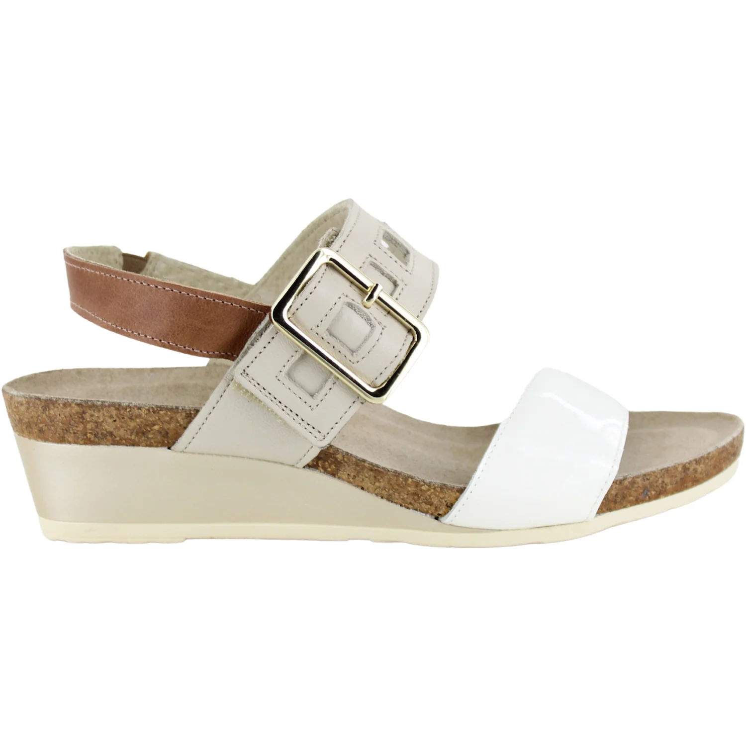Naot Dynasty Women's Wedge Sandals Porcelain Pearl/Soft Ivory/Latte Leather