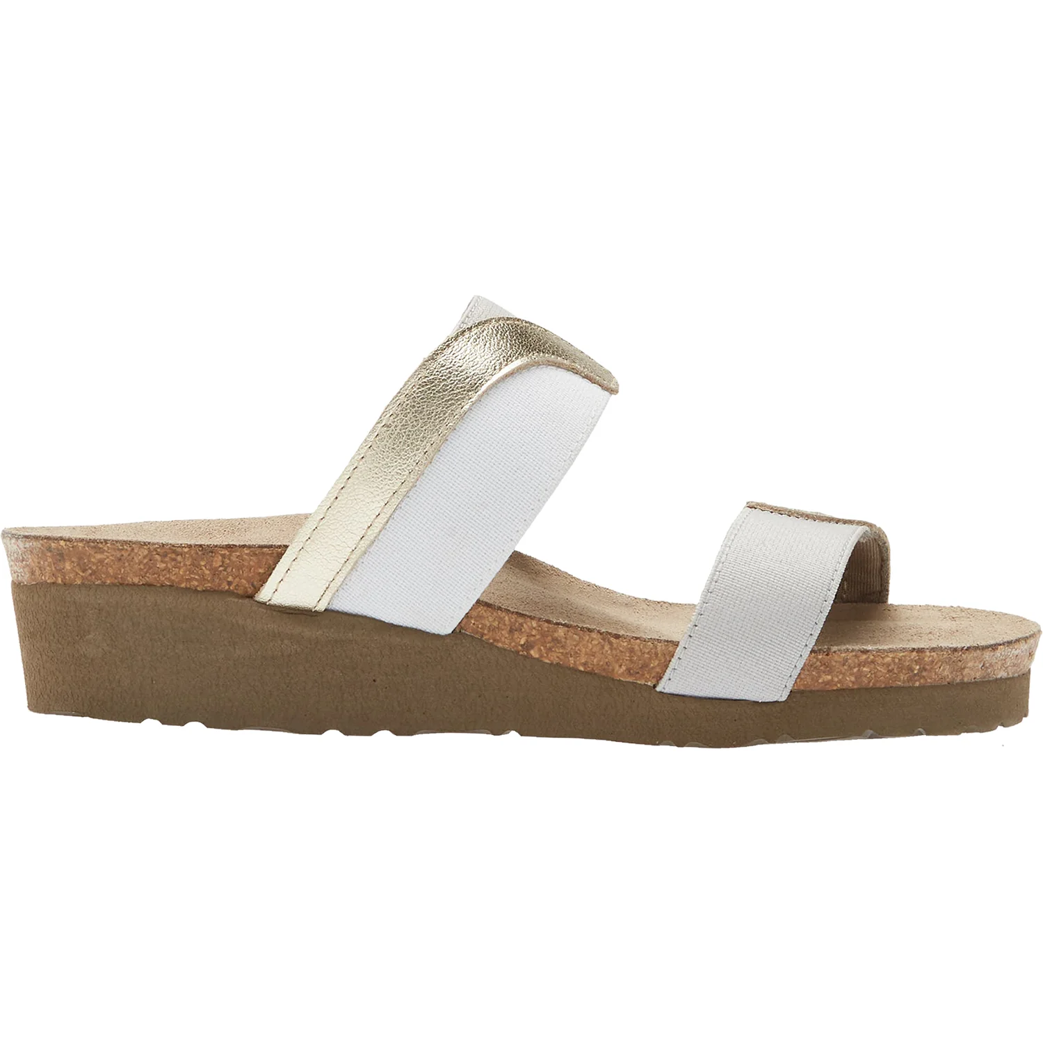 Naot Frankie Women's Slide Sandals Radiant Gold/Ice Grey Leather/Elastic