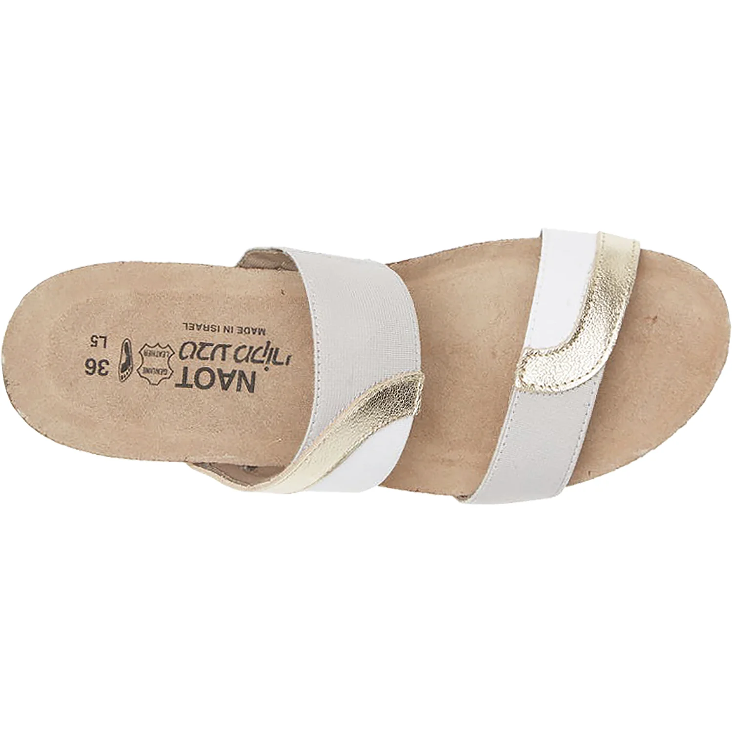 Naot Frankie Women's Slide Sandals Radiant Gold/Ice Grey Leather/Elastic - Image 2