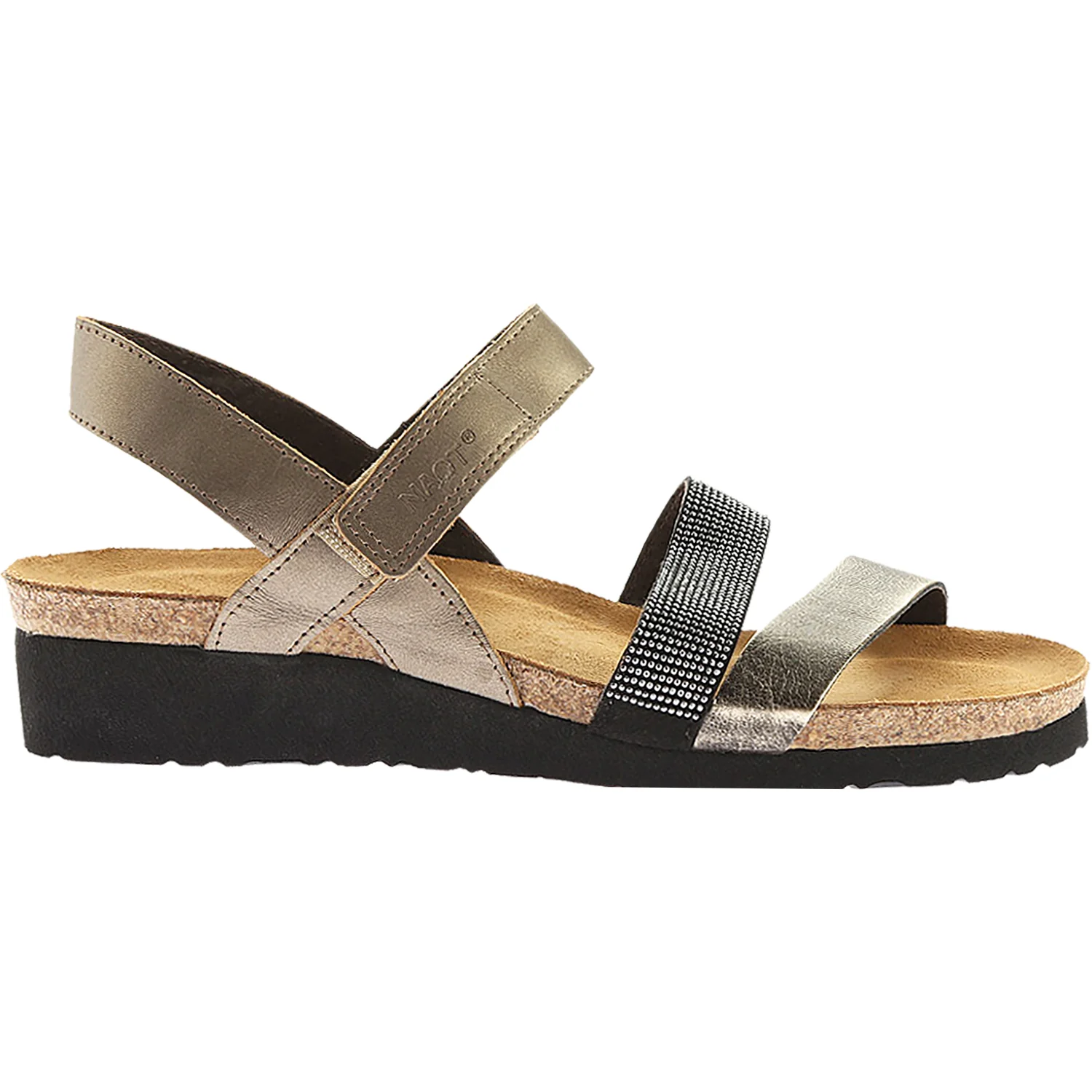 Naot Krista Women's Wedge Sandals Pewter/Black/Metal Leather
