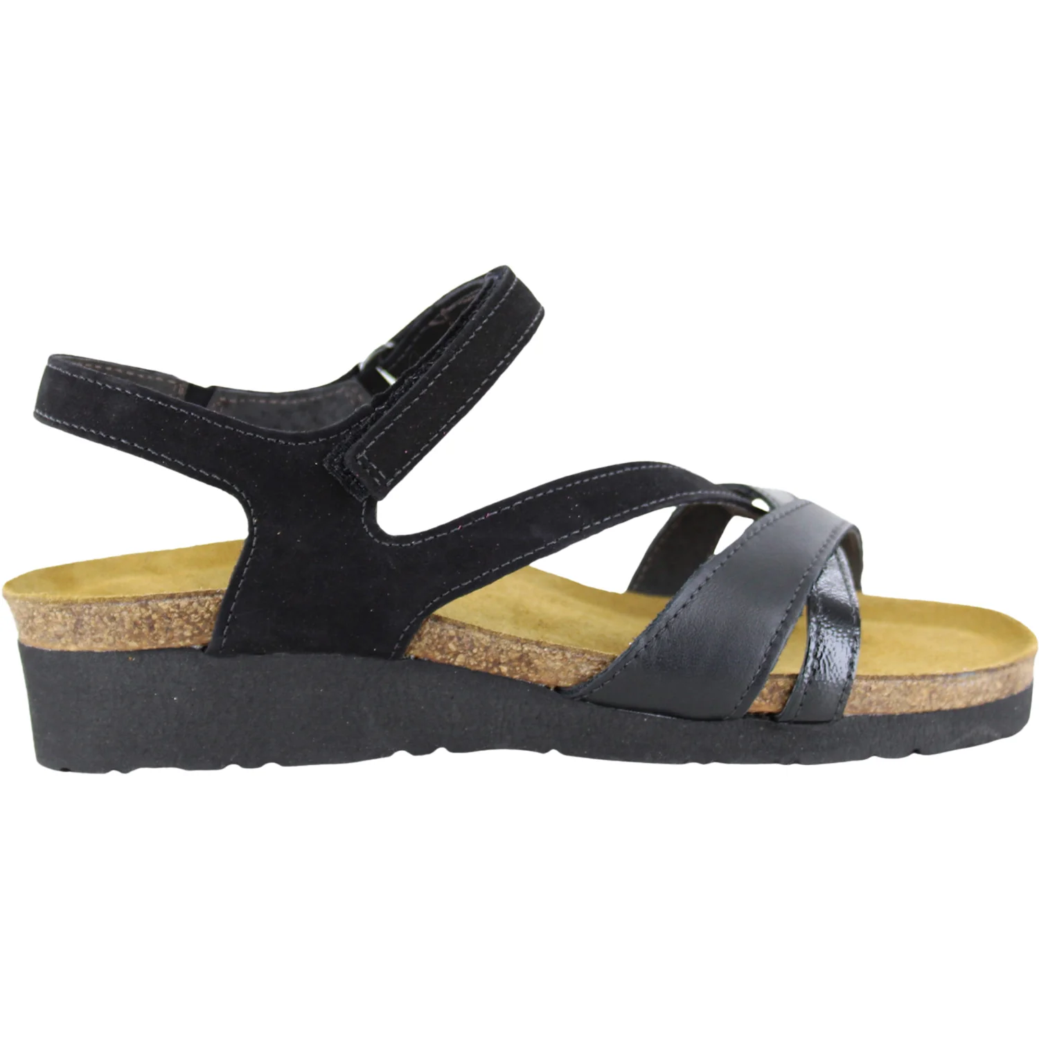 Naot Sophia Women's Sandals Black Velvet/JetBlack/Black Crinkle Pat Leather