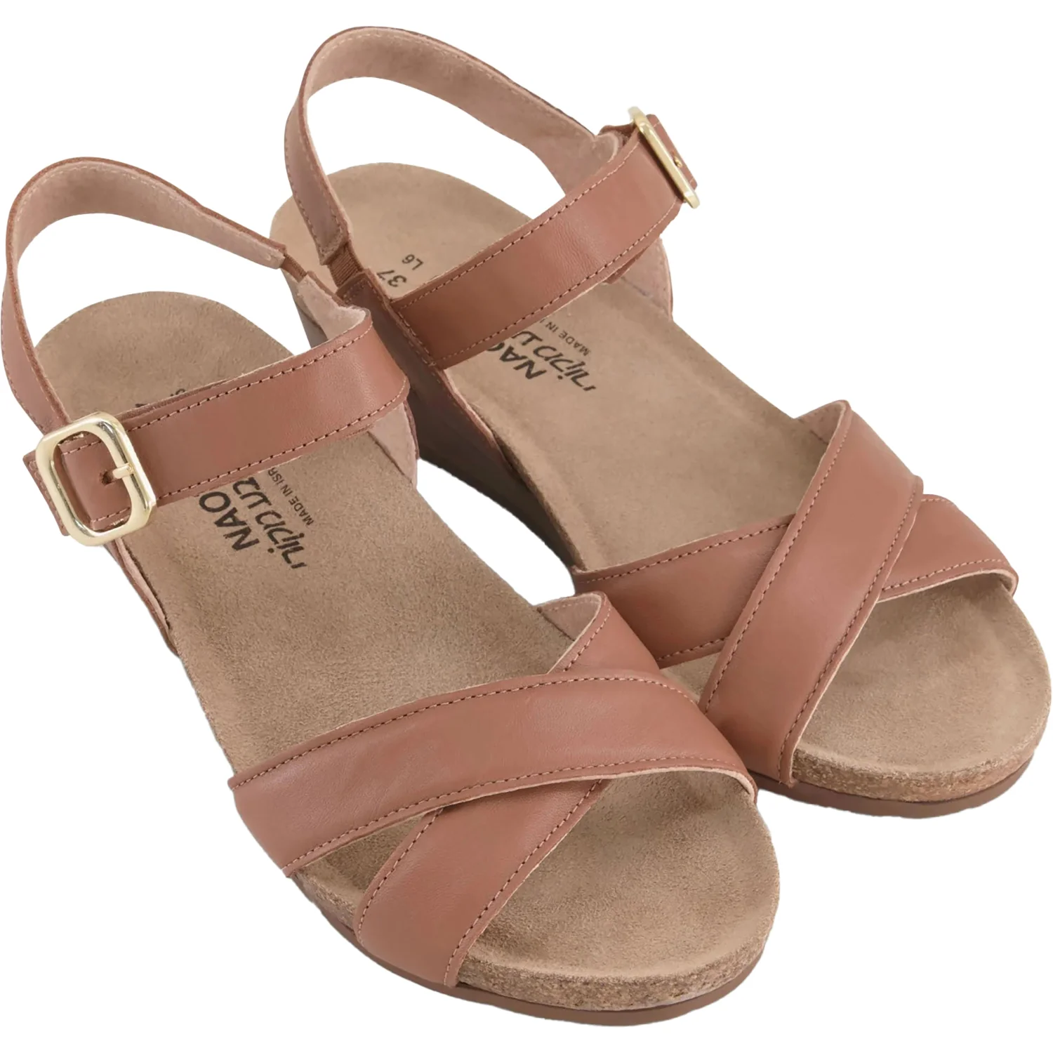 Naot Throne Women's Wedge Sandals Caramel Leather - Image 3