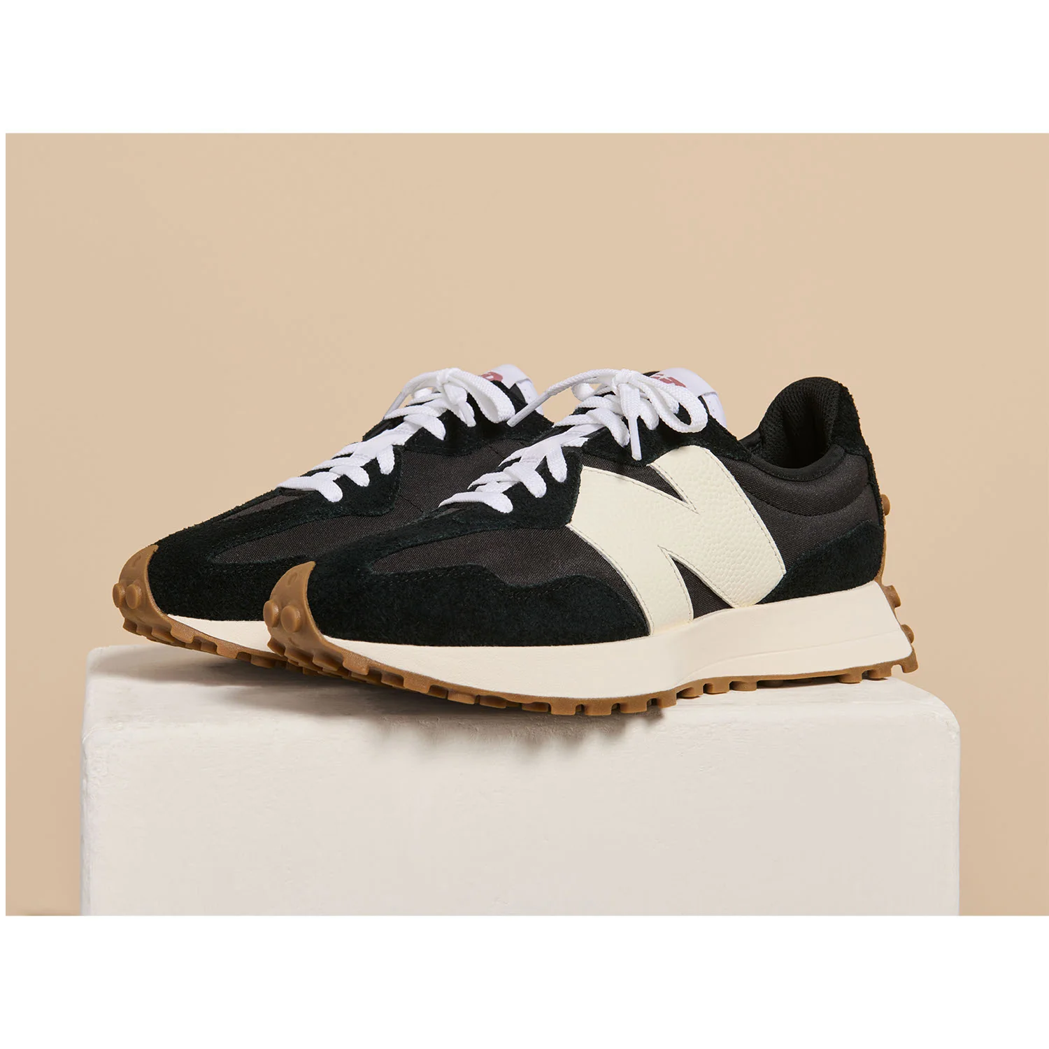 New Balance WS327BL Women's Athletic Shoes Black/White Suede - Image 6