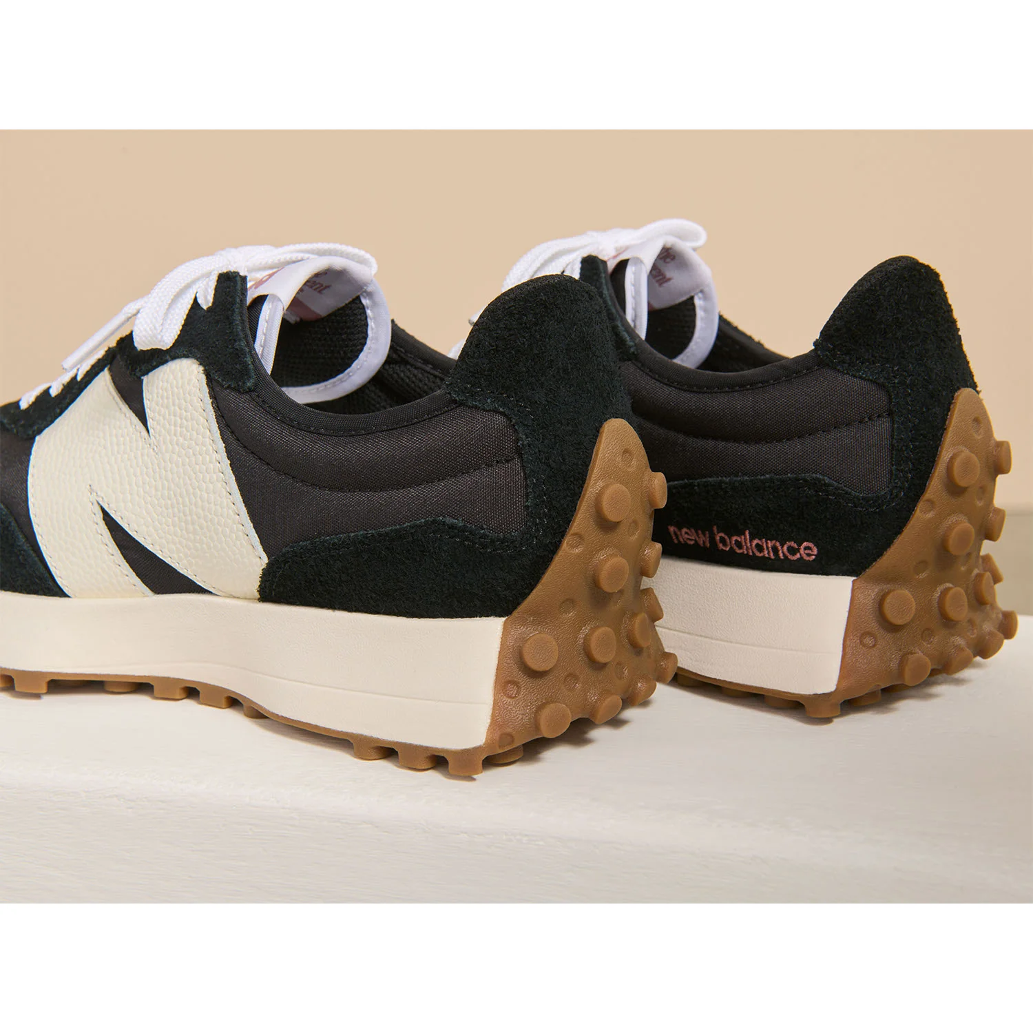 New Balance WS327BL Women's Athletic Shoes Black/White Suede - Image 7