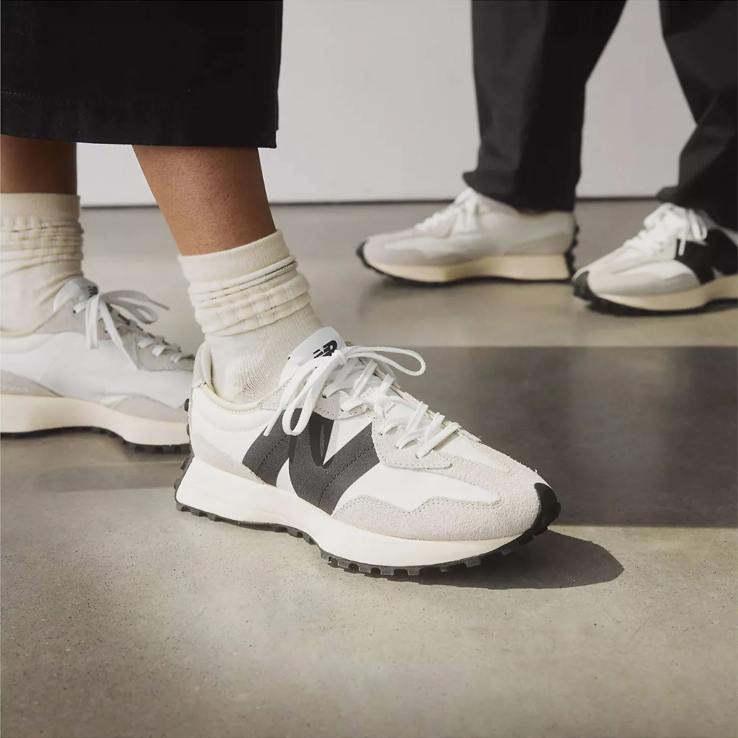 New Balance WS327FE Women's Athletic Shoes Sea Salt/White/Black Suede - Image 6