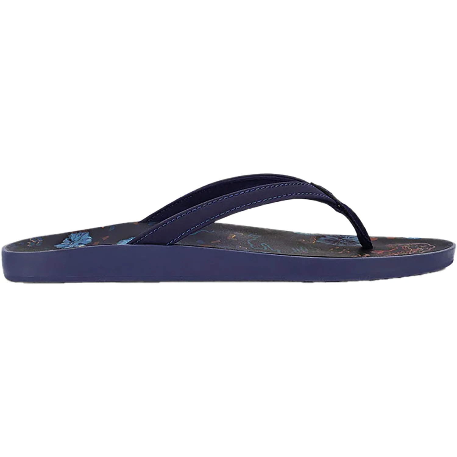 OluKai Puawe Women's Thong Beach Sandals Midnight Navy/Barrier Reef Synthetic