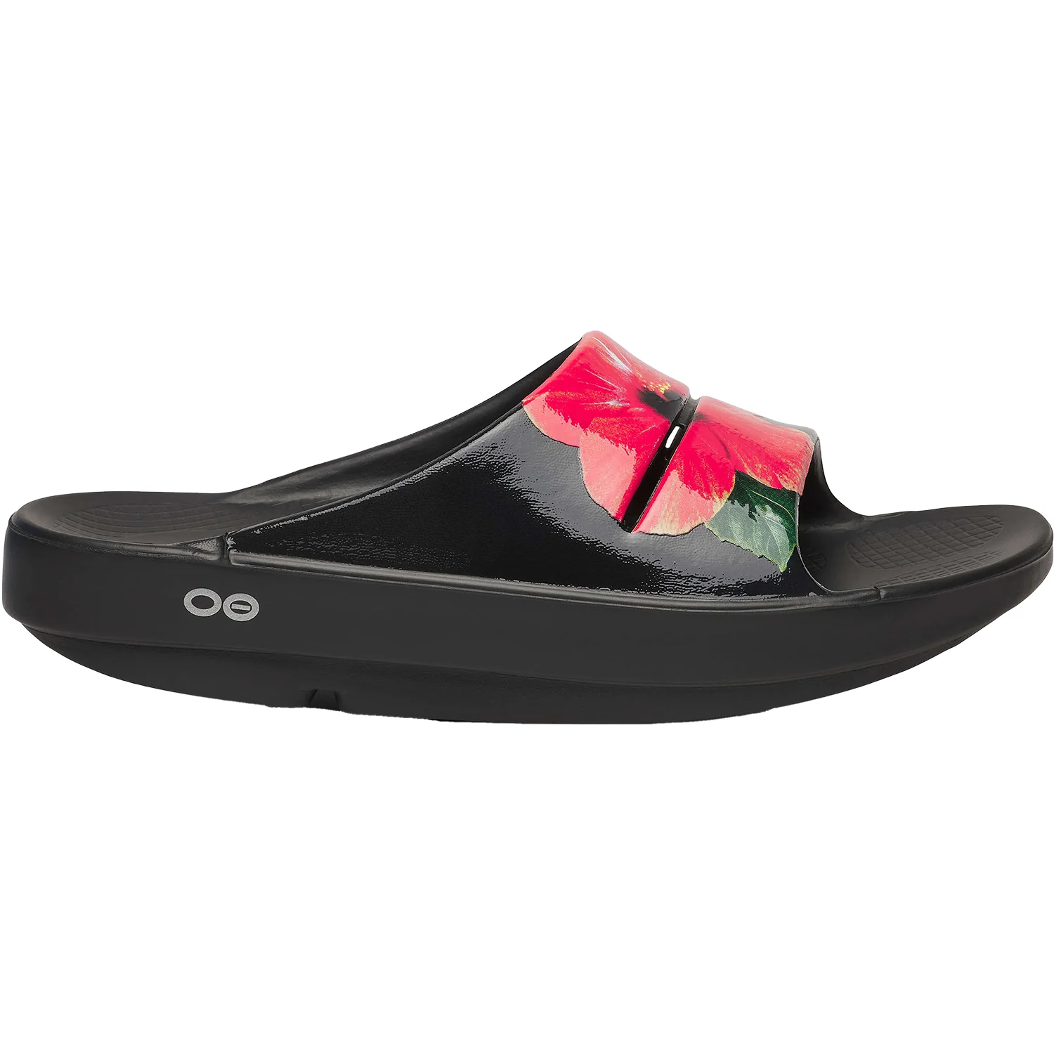 OOFOS OOahah Luxe Limited Women's Recovery Slide Sandals Hibiscus Synthetic