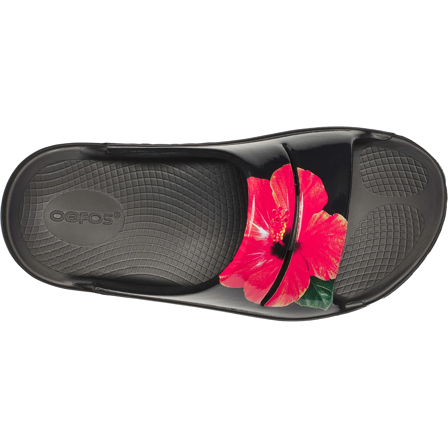 OOFOS OOahah Luxe Limited Women's Recovery Slide Sandals Hibiscus Synthetic - Image 2