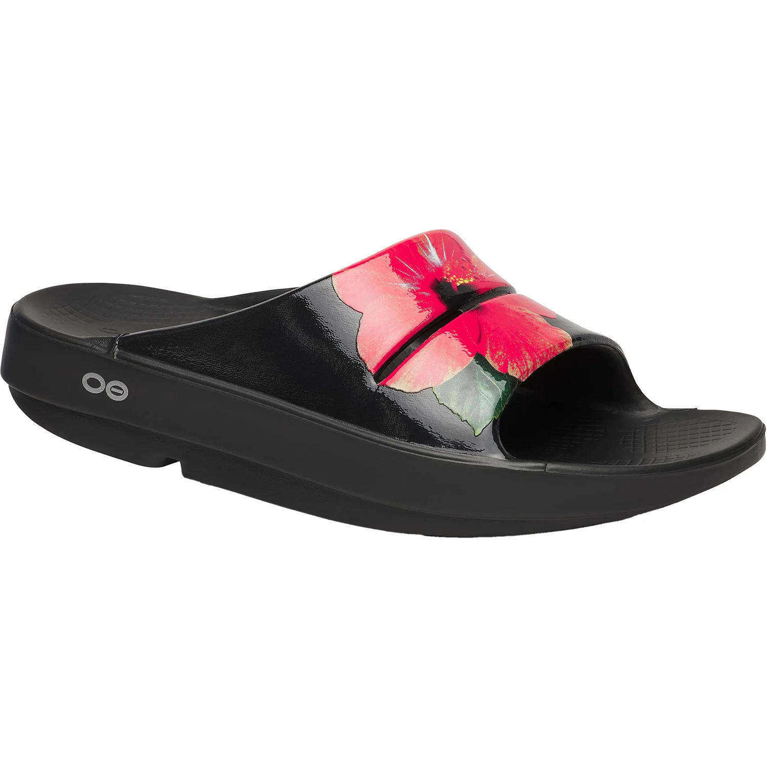 OOFOS OOahah Luxe Limited Women's Recovery Slide Sandals Hibiscus Synthetic - Image 5