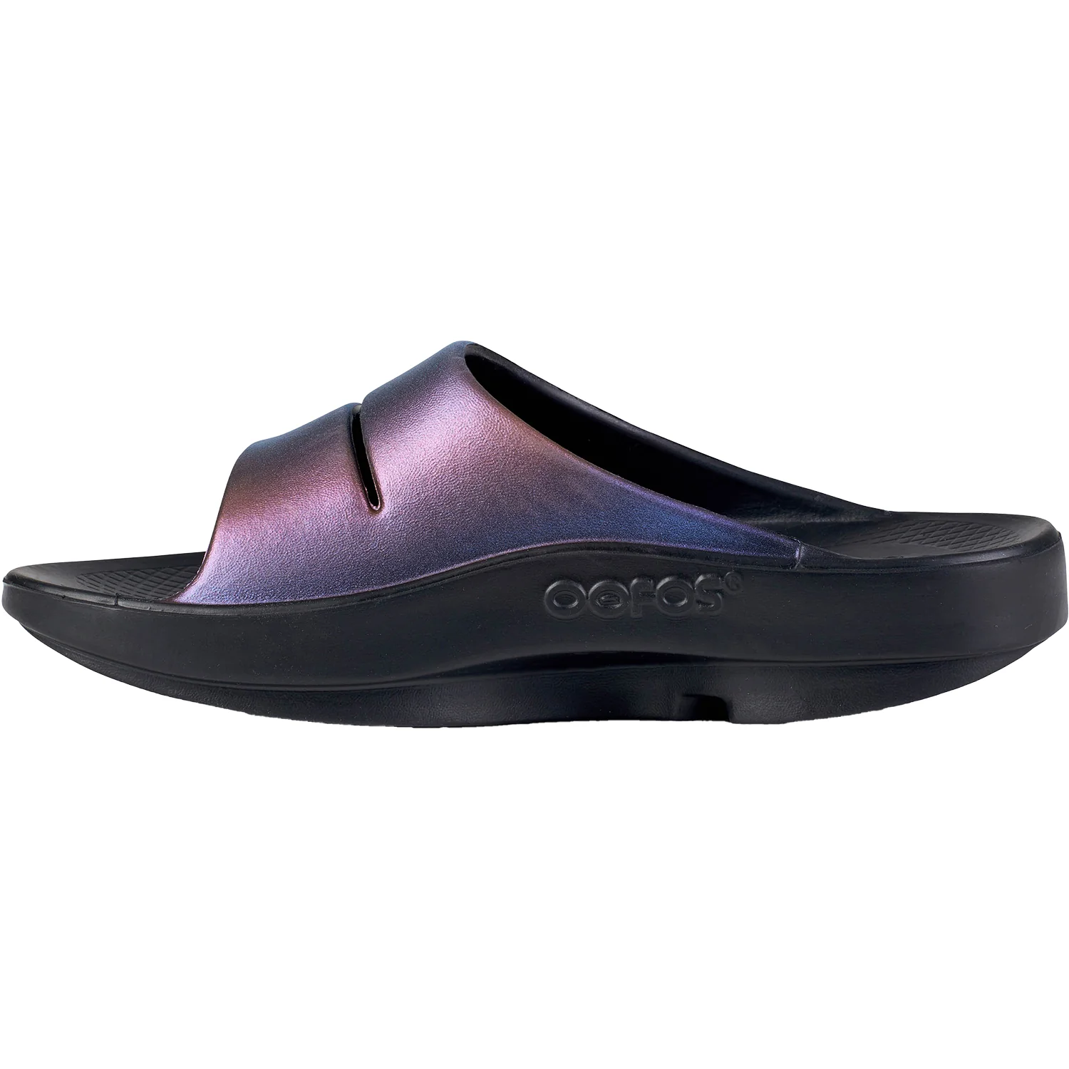 OOFOS OOahh Luxe Women's Recovery Slide Sandals Midnight Spectre Synthetic - Image 3