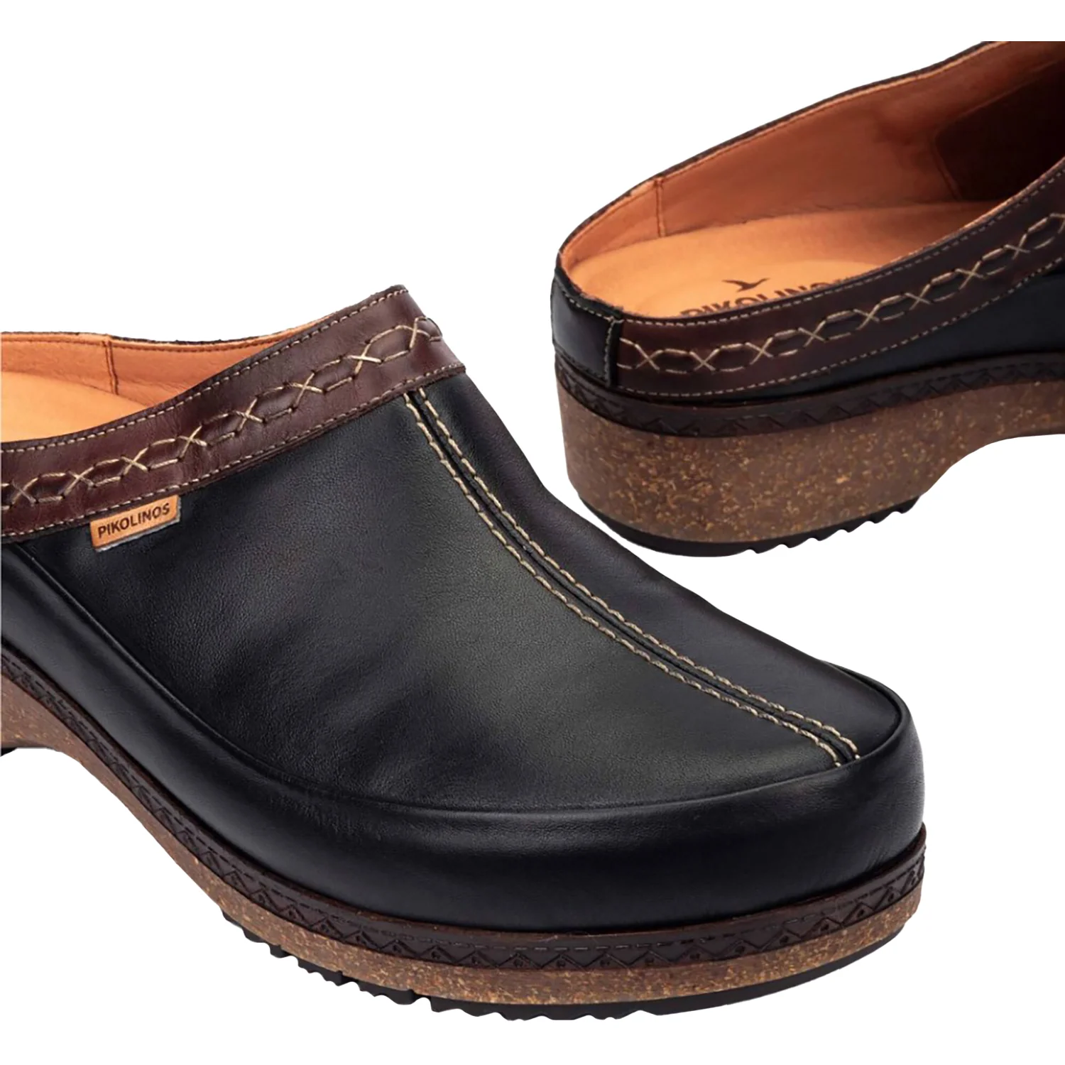 Pikolinos Granada W0W-3922C1 Women's Open Back Clogs Black Leather - Image 5