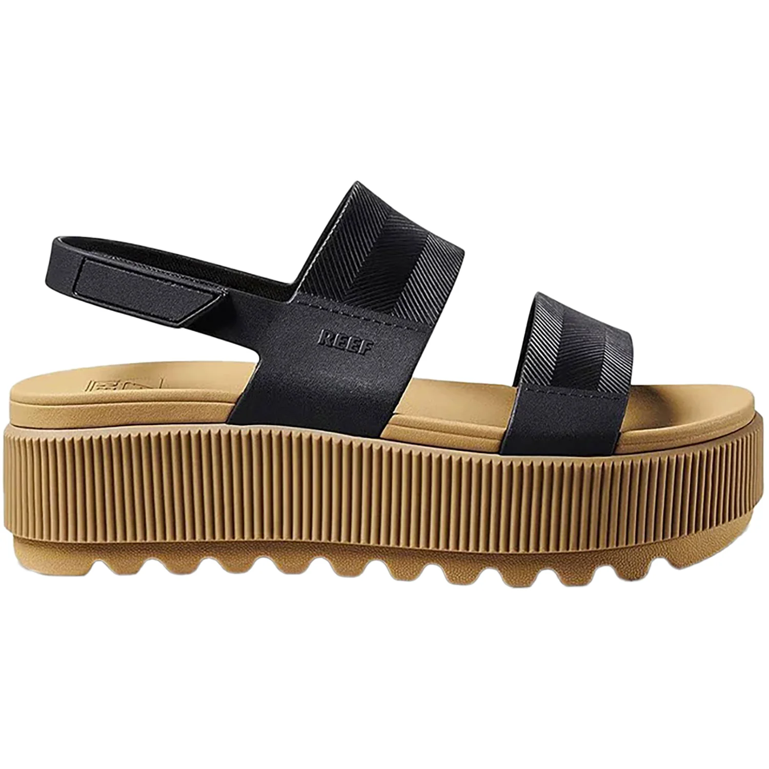 Reef Water Vista Higher Women's Ankle Strap Platform Sandals Black/Tan