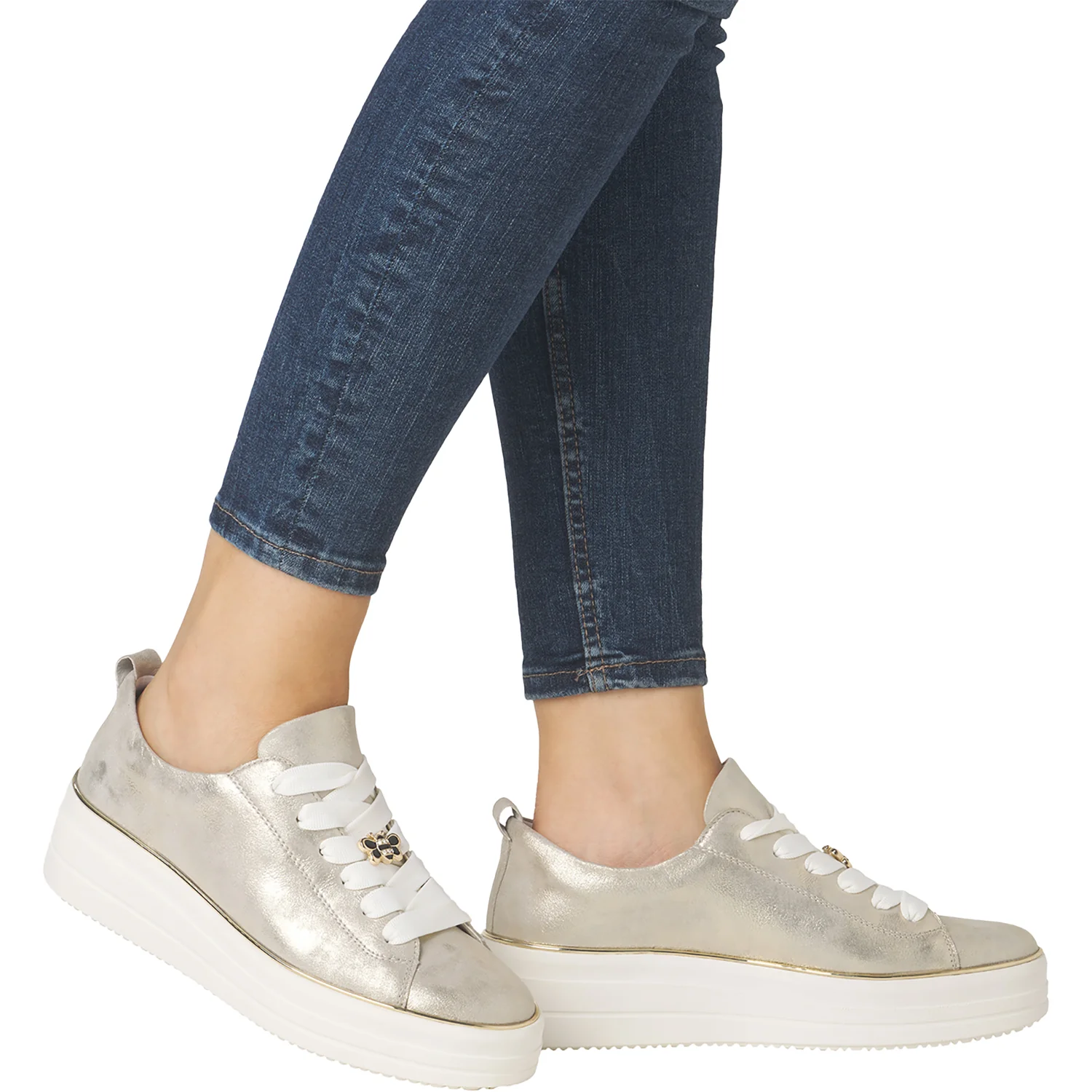 Remonte D1C03-60 Julika 03 Women's Lace Up Shoes Muschel Leather with Gold Trim - Image 6