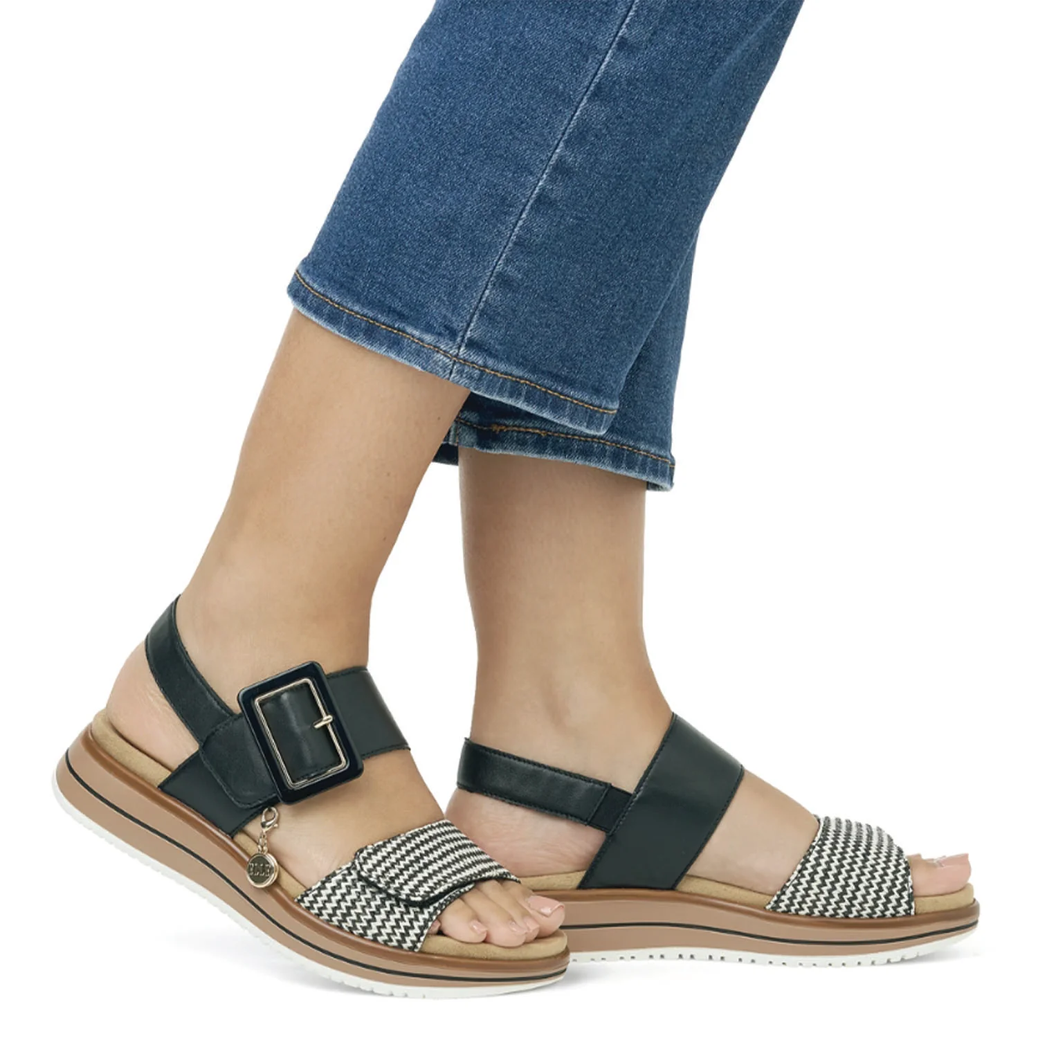Remonte D1J53-02 Women's Sandals Schwarz/Cream/Schwarz Leather - Image 5
