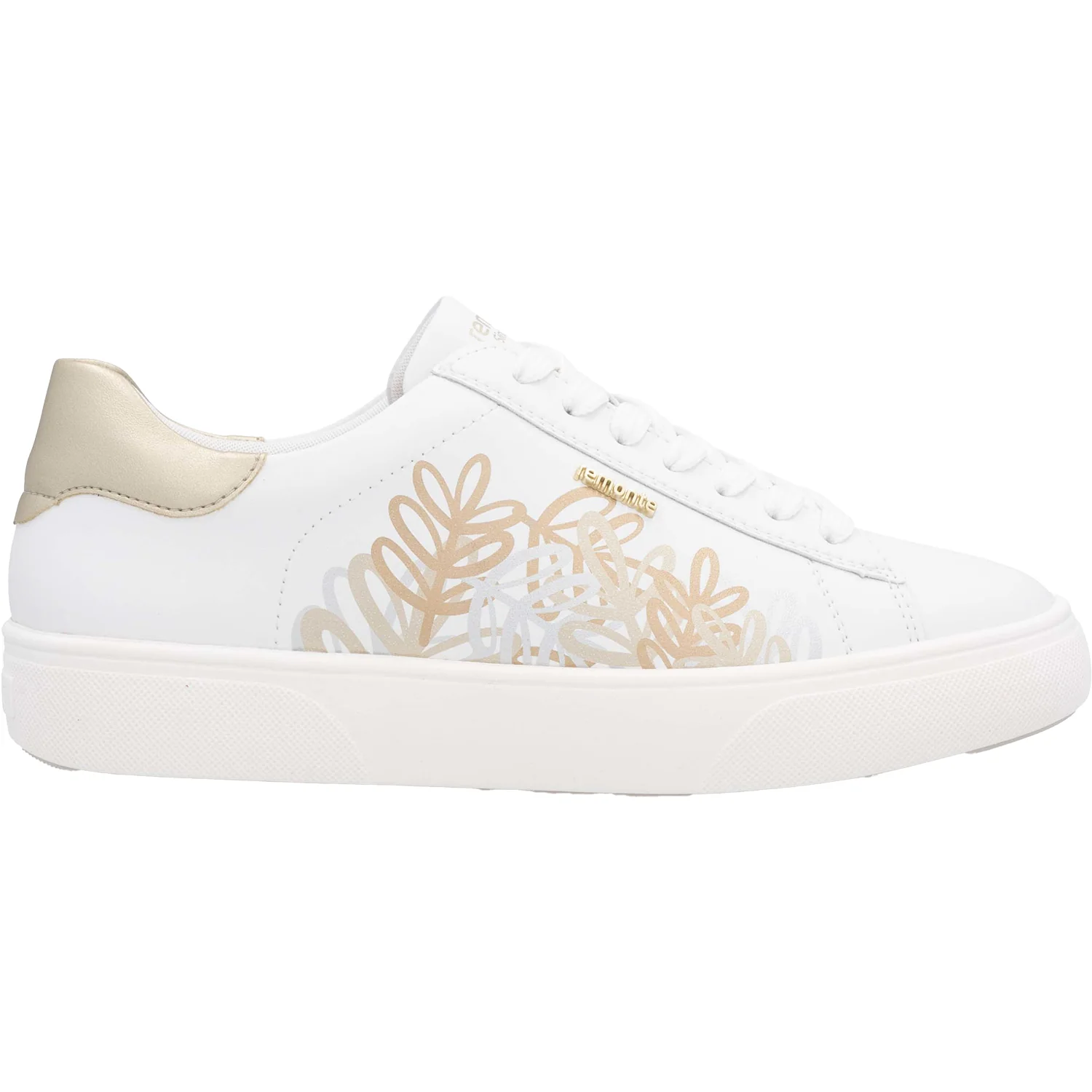 Remonte D2J00-81 Women's Sporty Lace Up Shoes White/Gold Leather