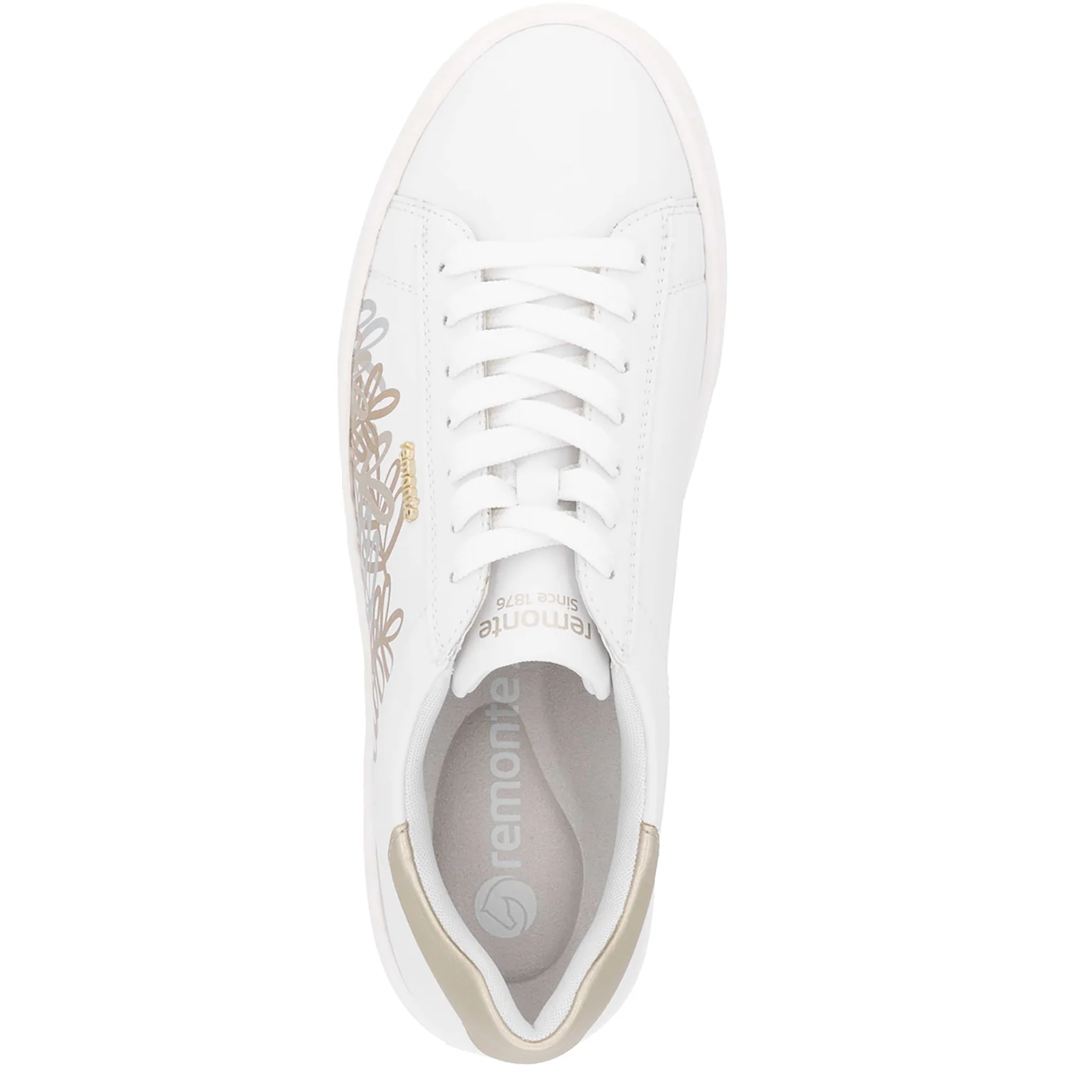 Remonte D2J00-81 Women's Sporty Lace Up Shoes White/Gold Leather - Image 2