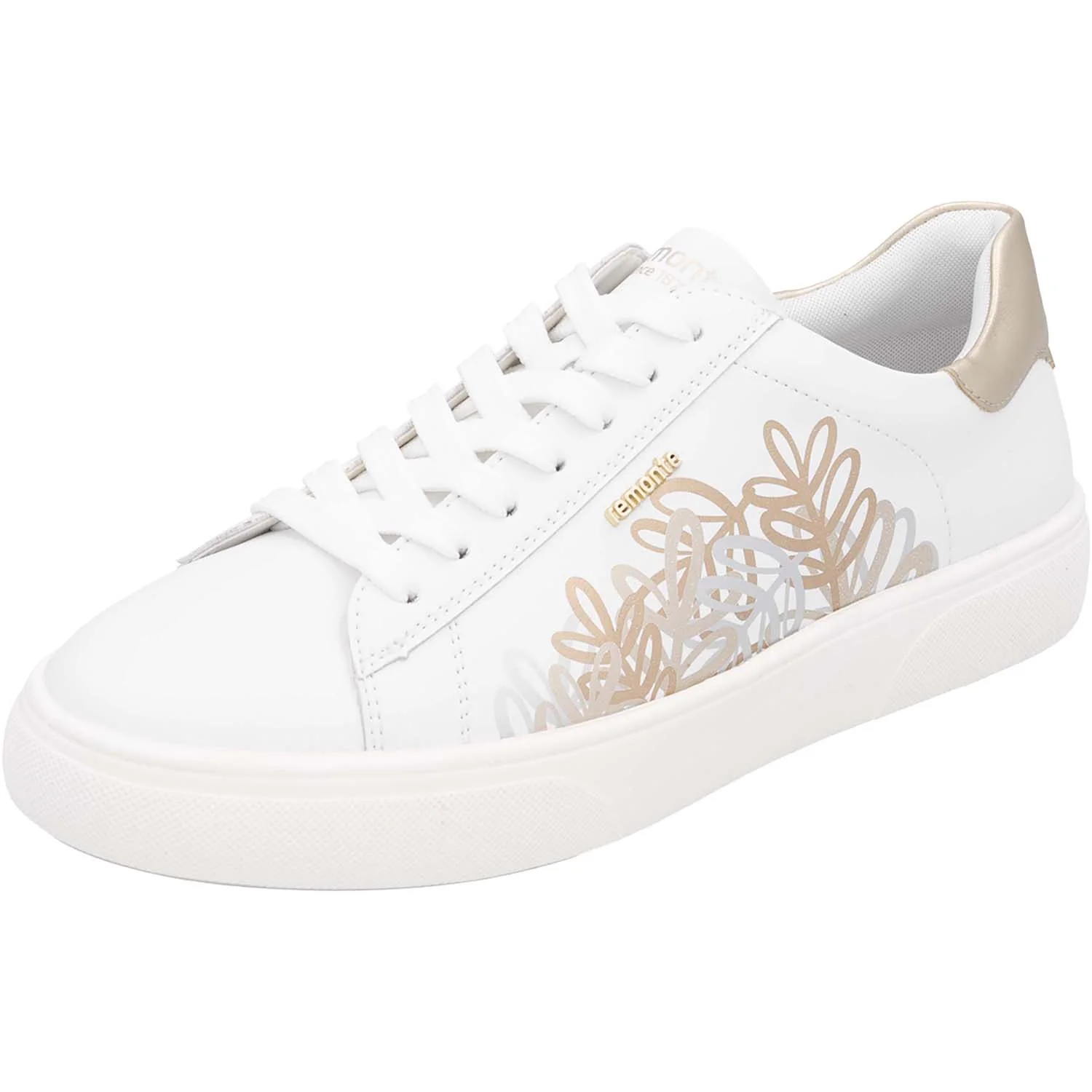 Remonte D2J00-81 Women's Sporty Lace Up Shoes White/Gold Leather - Image 5