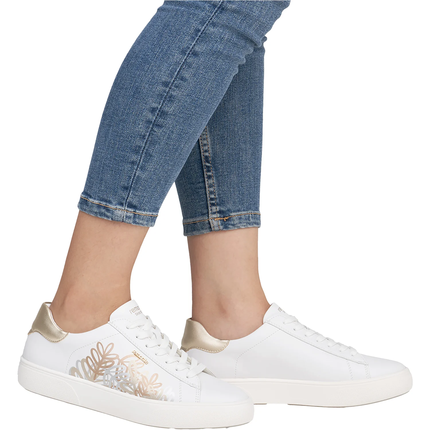 Remonte D2J00-81 Women's Sporty Lace Up Shoes White/Gold Leather - Image 6