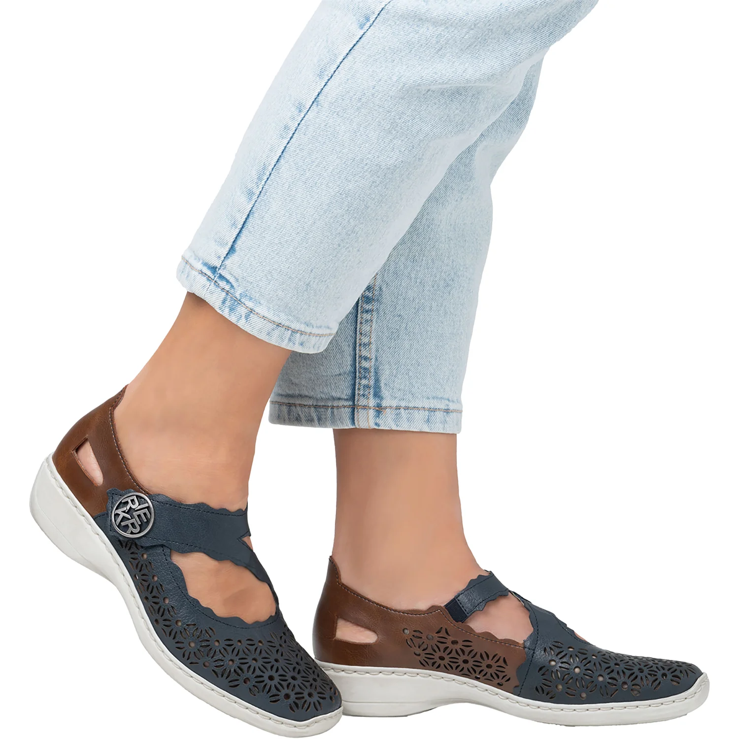 Rieker 413G4-14 Women's Mary Janes Traditional Pazifik/Mogano Leather - Image 6