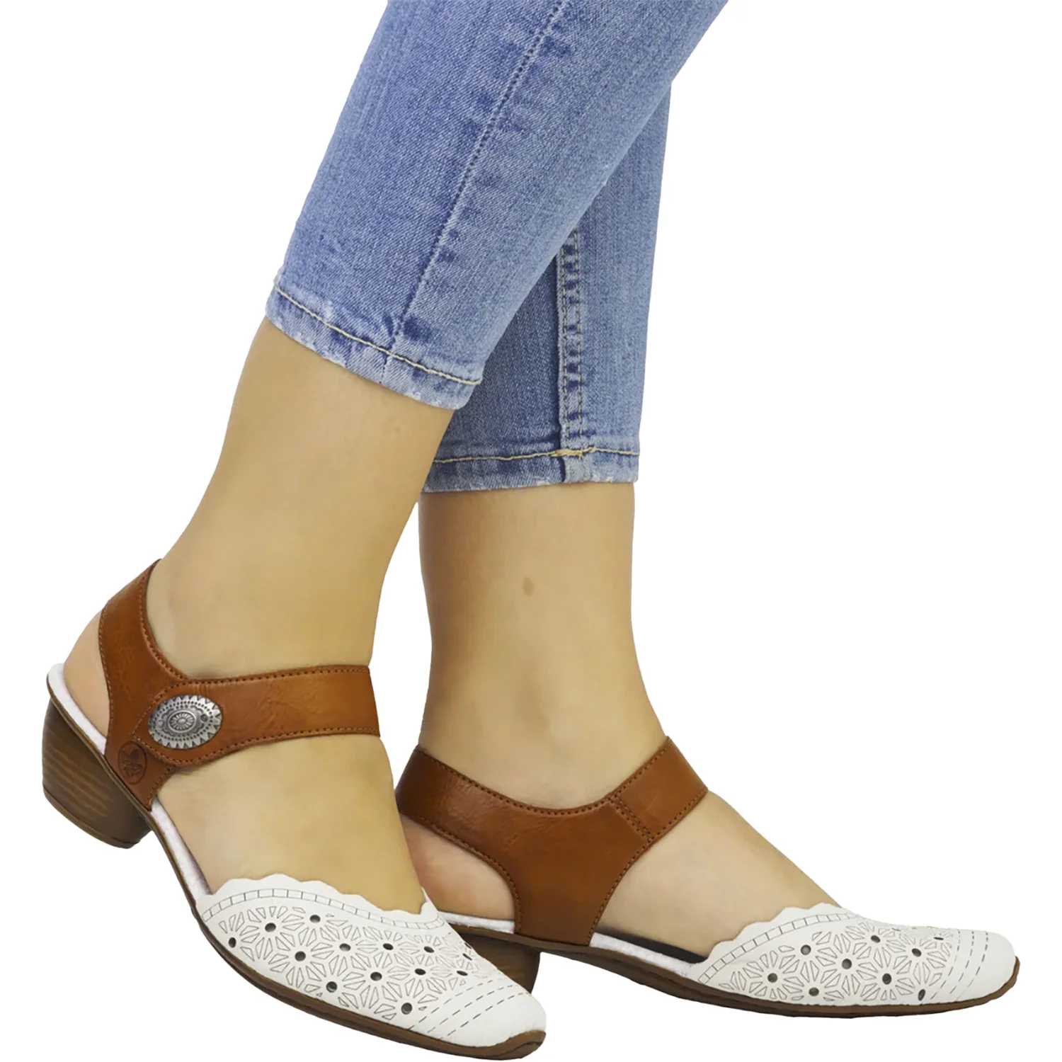 Rieker 43703-60 Mirjam Women's Dressy Mary Janes Cream/Cayenne Leather - Image 5