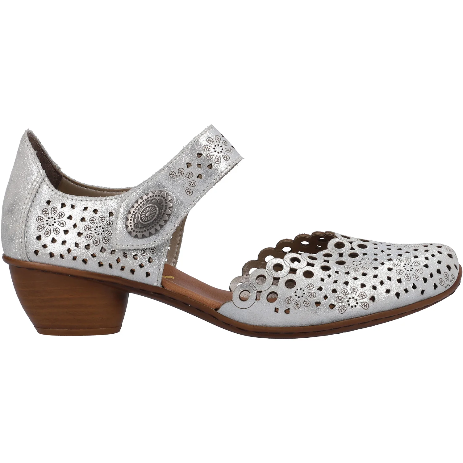 Rieker 43753-90 Mirjam 53 Women's Mary Janes Silver Leather