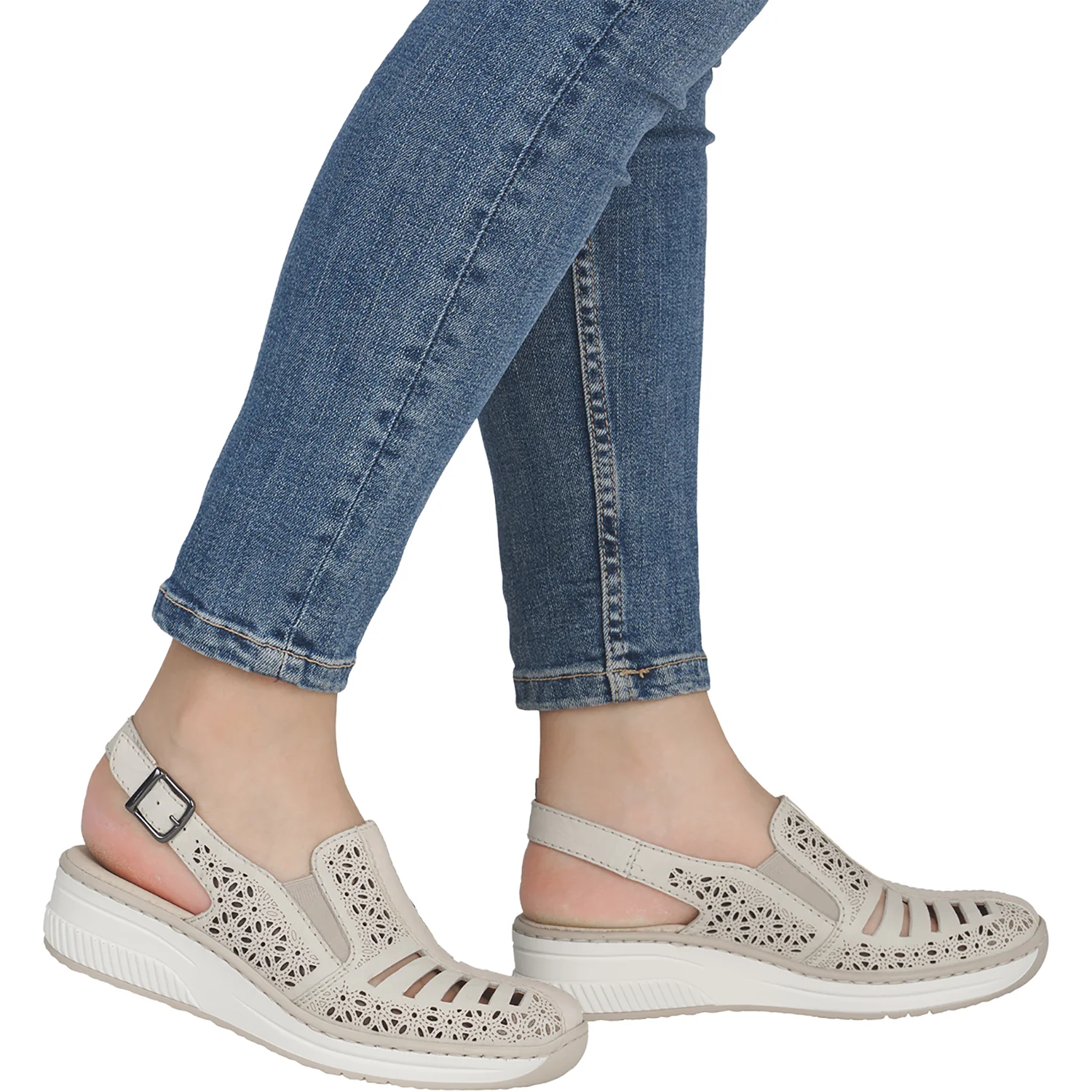 Rieker 48763-60 Women's Slip On Sporty Sneakers Crema/Crema - Image 8