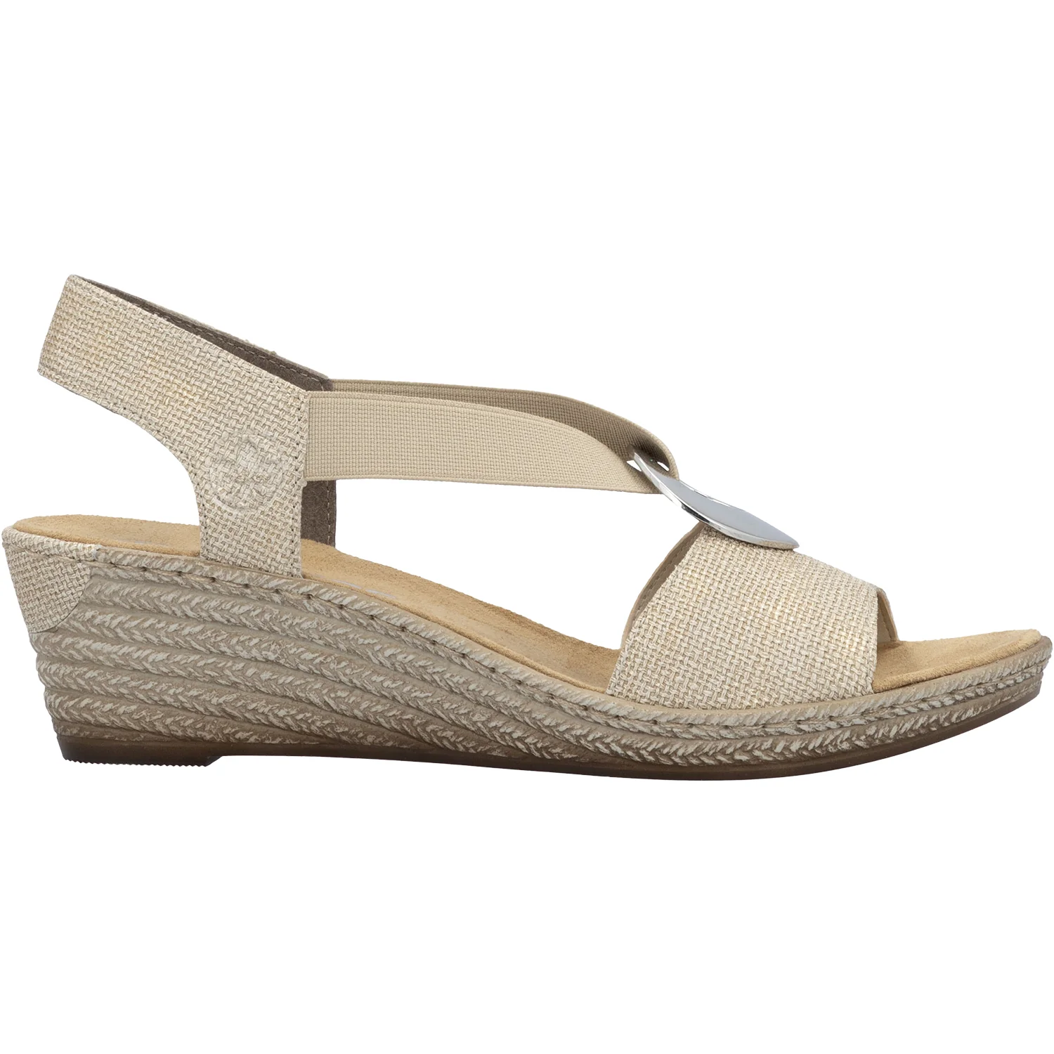 Rieker 624H6-93 Fanni H6 Women's Wedge Sandals Muschel Stripe Metallic Synthetic