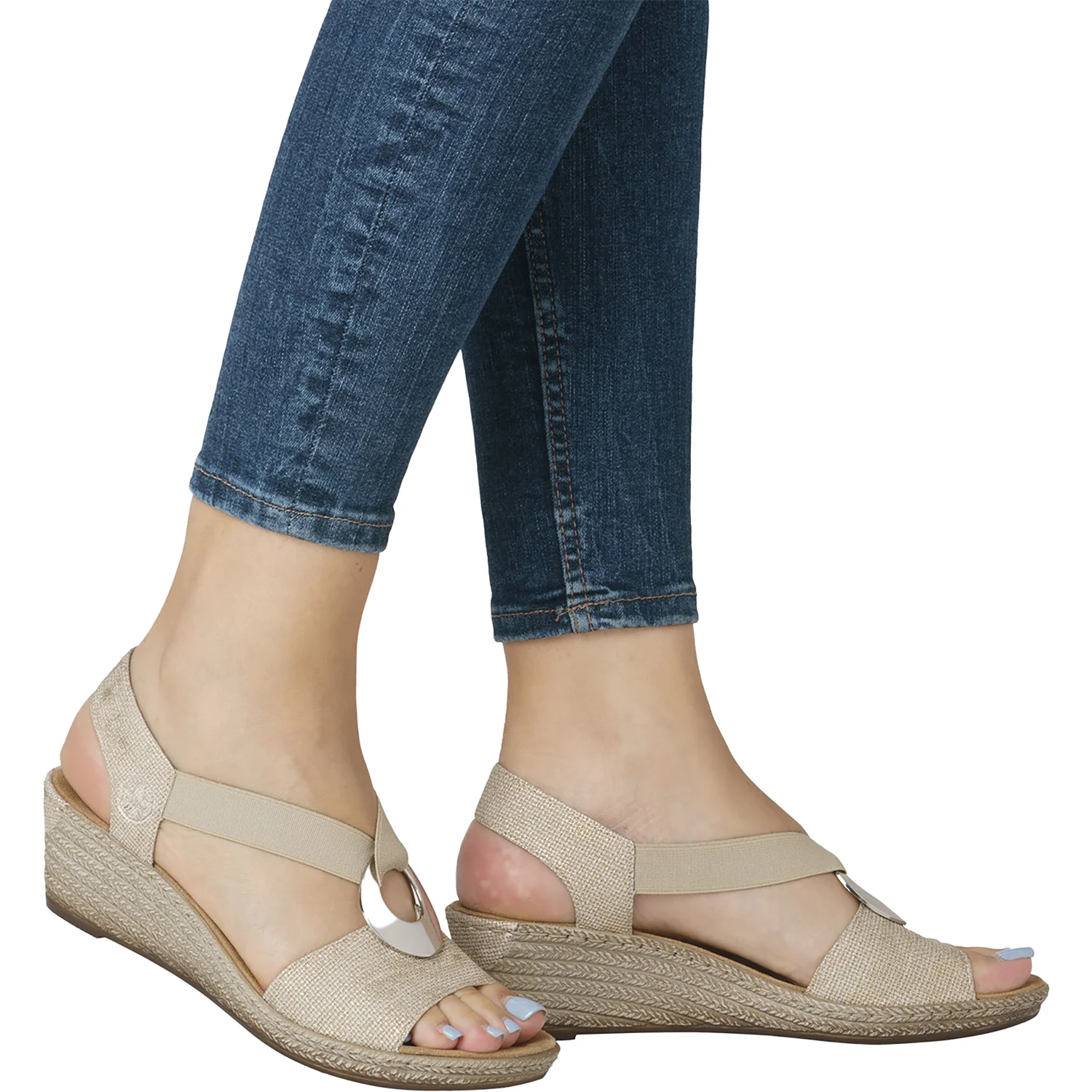 Rieker 624H6-93 Fanni H6 Women's Wedge Sandals Muschel Stripe Metallic Synthetic - Image 6