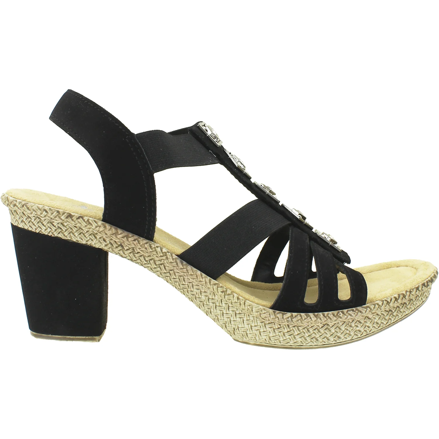 Rieker 66560-00 Rabea 60 Women's High Heel Sandals Black Synthetic