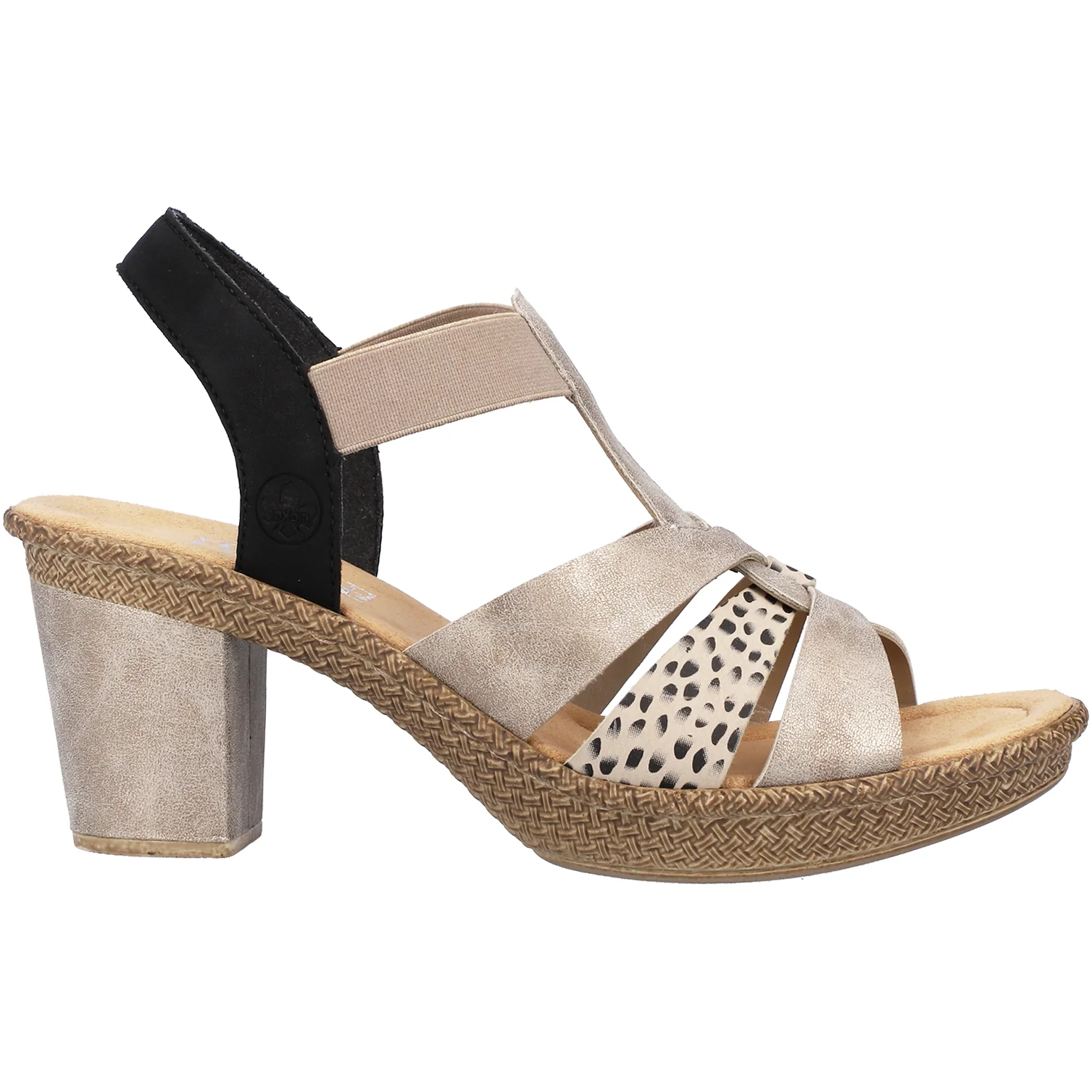 Rieker 665K3-60 Rabea K3 Women's High Heel Sandals Beige/Black Synthetic