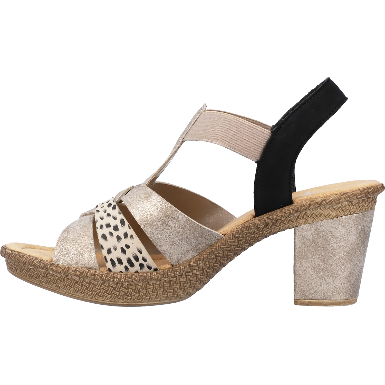 Rieker 665K3-60 Rabea K3 Women's High Heel Sandals Beige/Black Synthetic - Image 3