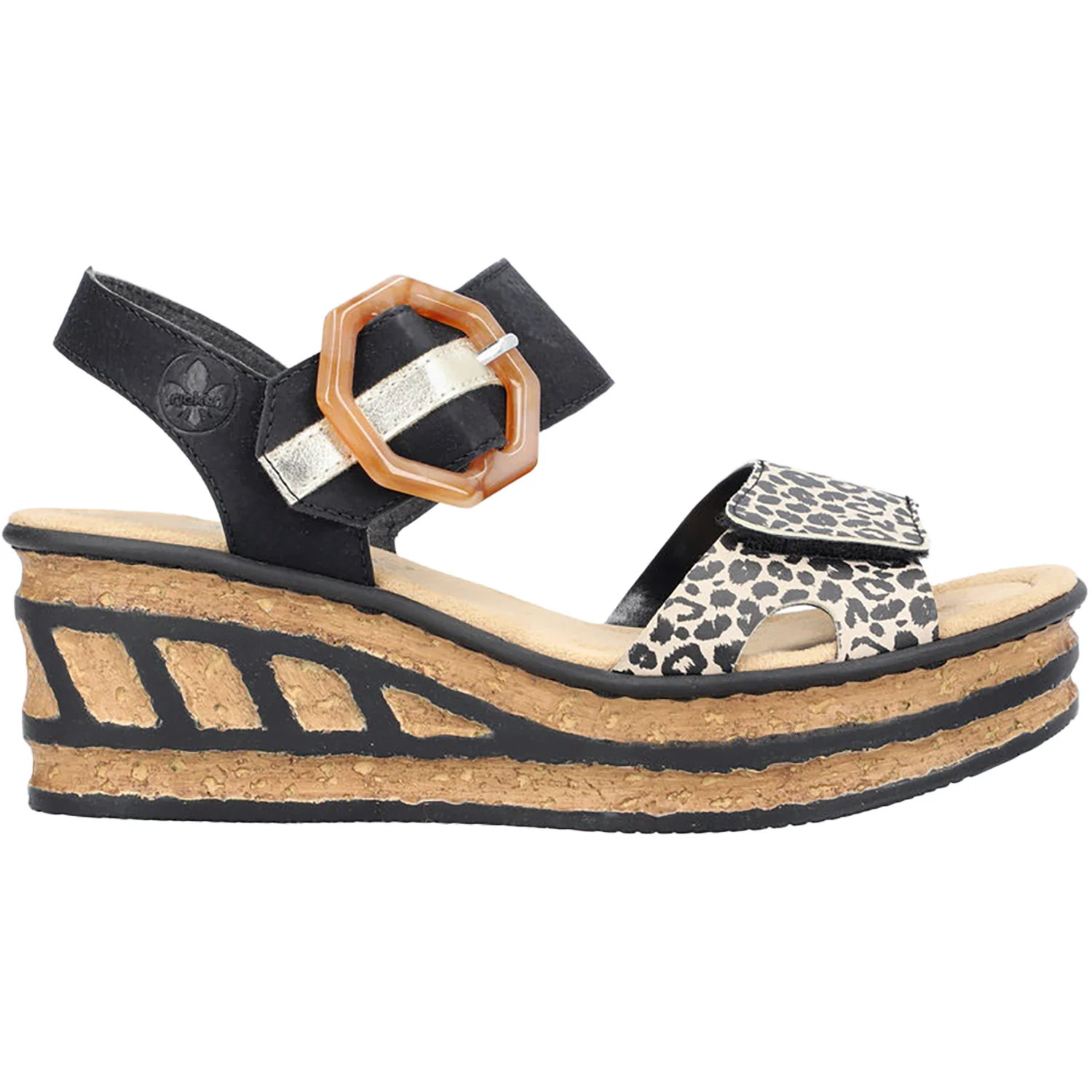 Rieker 68176-00 Women's Wedge Sandals Ginger/Schwarz/Lightgold Synthetic