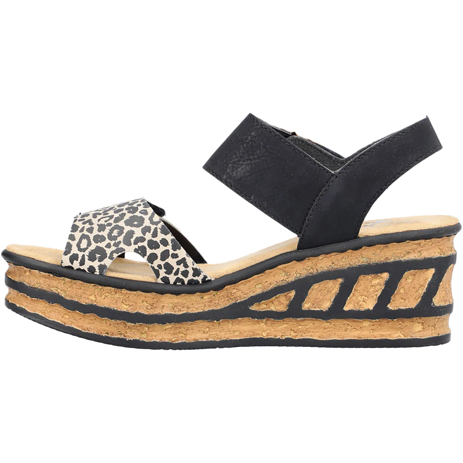 Rieker 68176-00 Women's Wedge Sandals Ginger/Schwarz/Lightgold Synthetic - Image 3