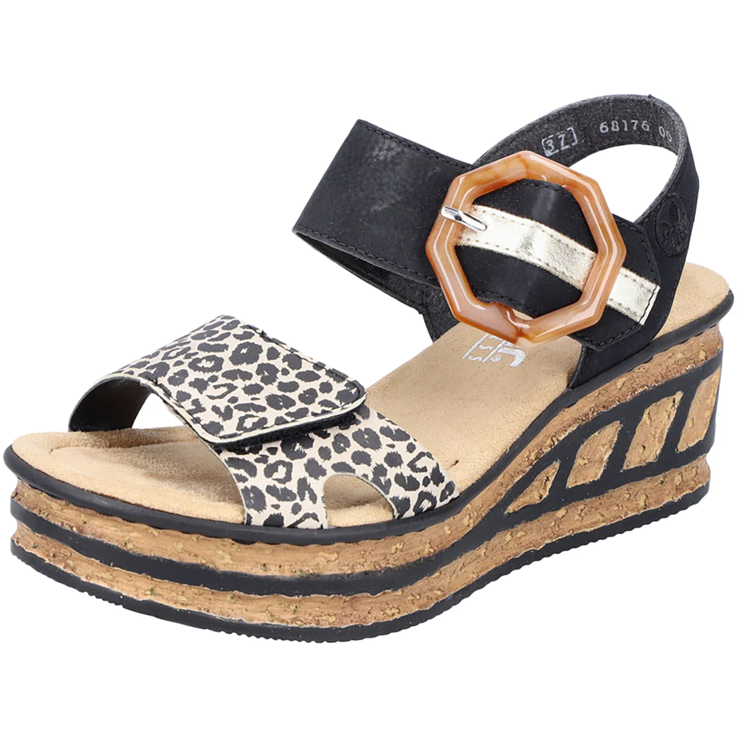 Rieker 68176-00 Women's Wedge Sandals Ginger/Schwarz/Lightgold Synthetic - Image 5