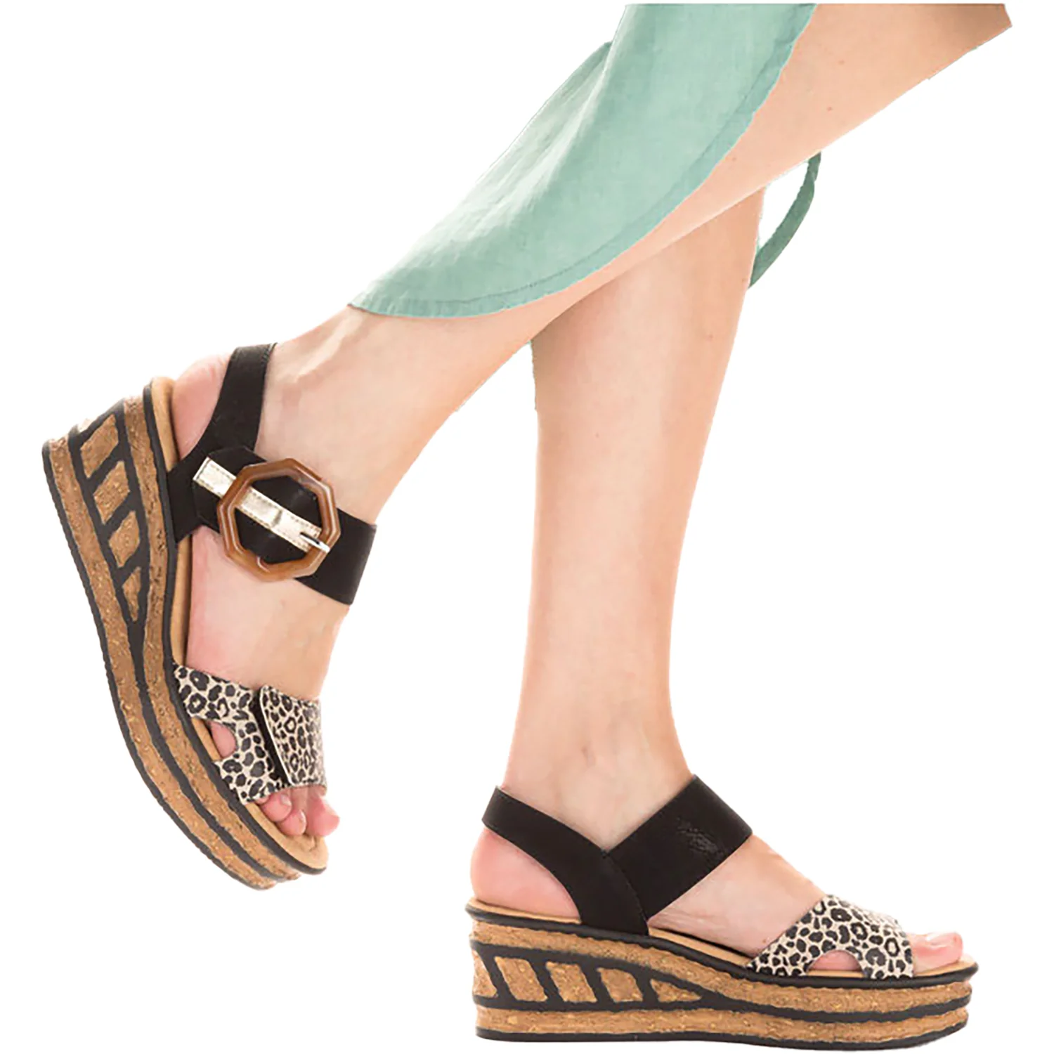 Rieker 68176-00 Women's Wedge Sandals Ginger/Schwarz/Lightgold Synthetic - Image 6