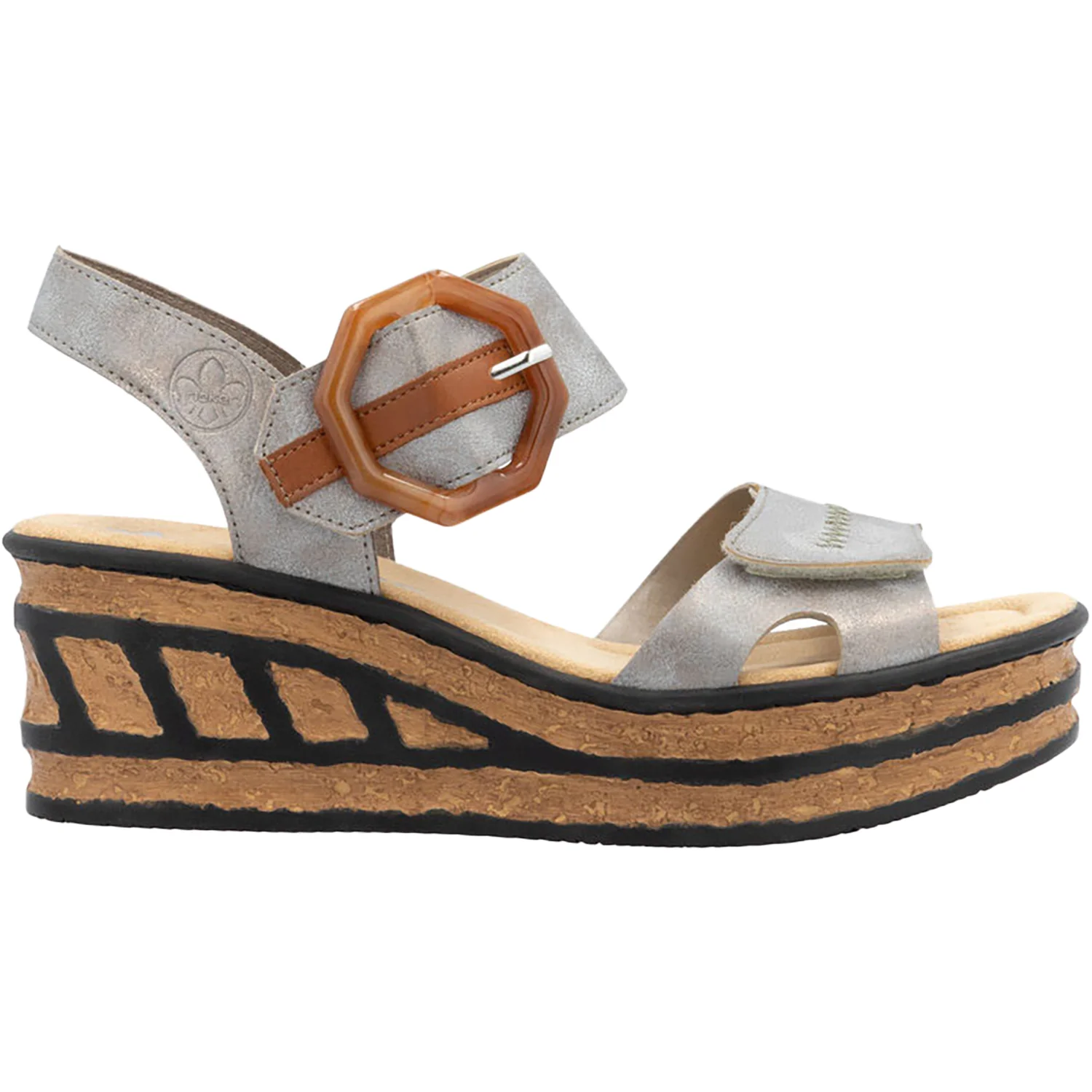 Rieker 68176-40 Women's Wedge Sandals Grey/Cayenne Synthetic